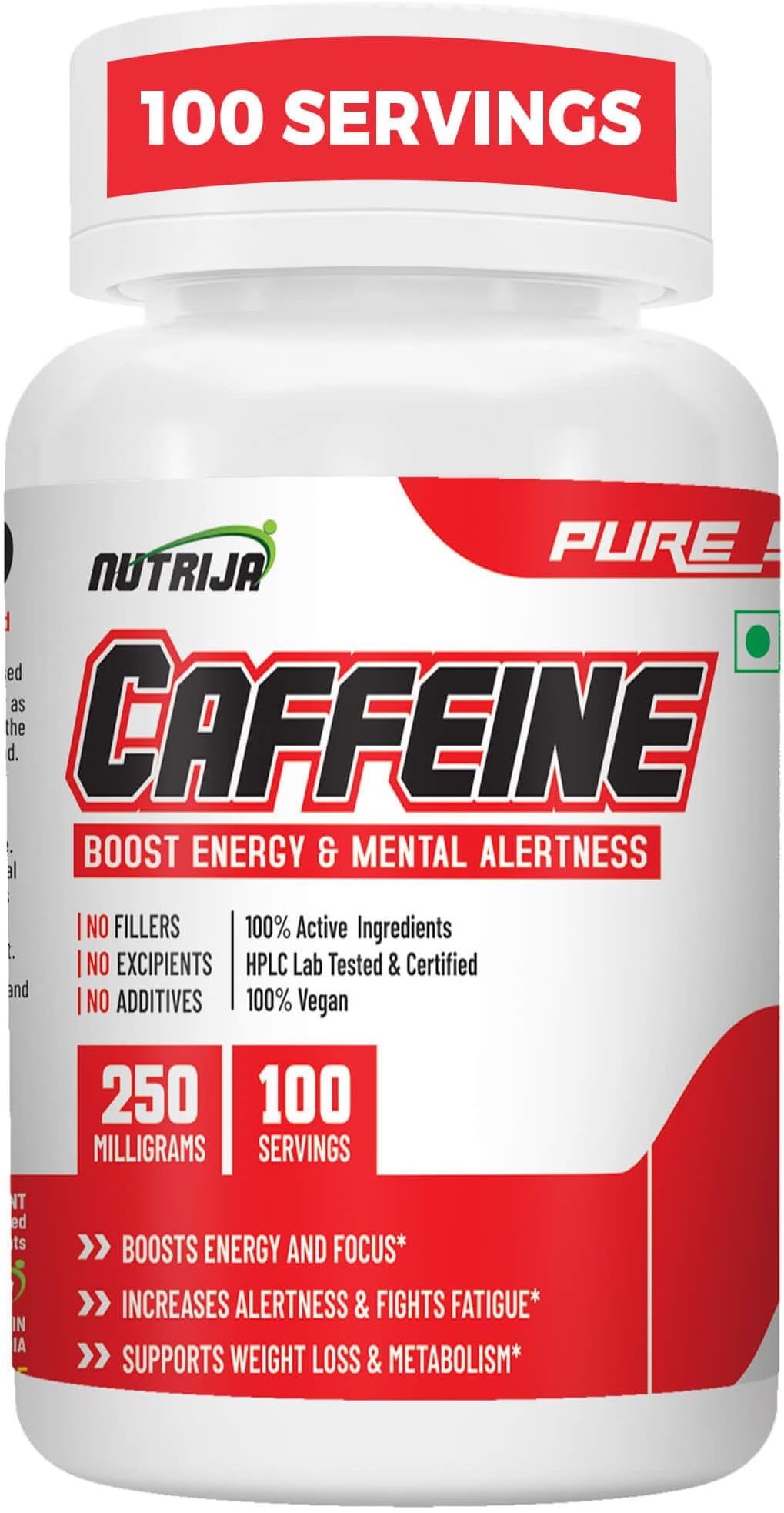 NutriJa Caffeine Powder Pre Workout Supplement - 100 Servings (Orange)