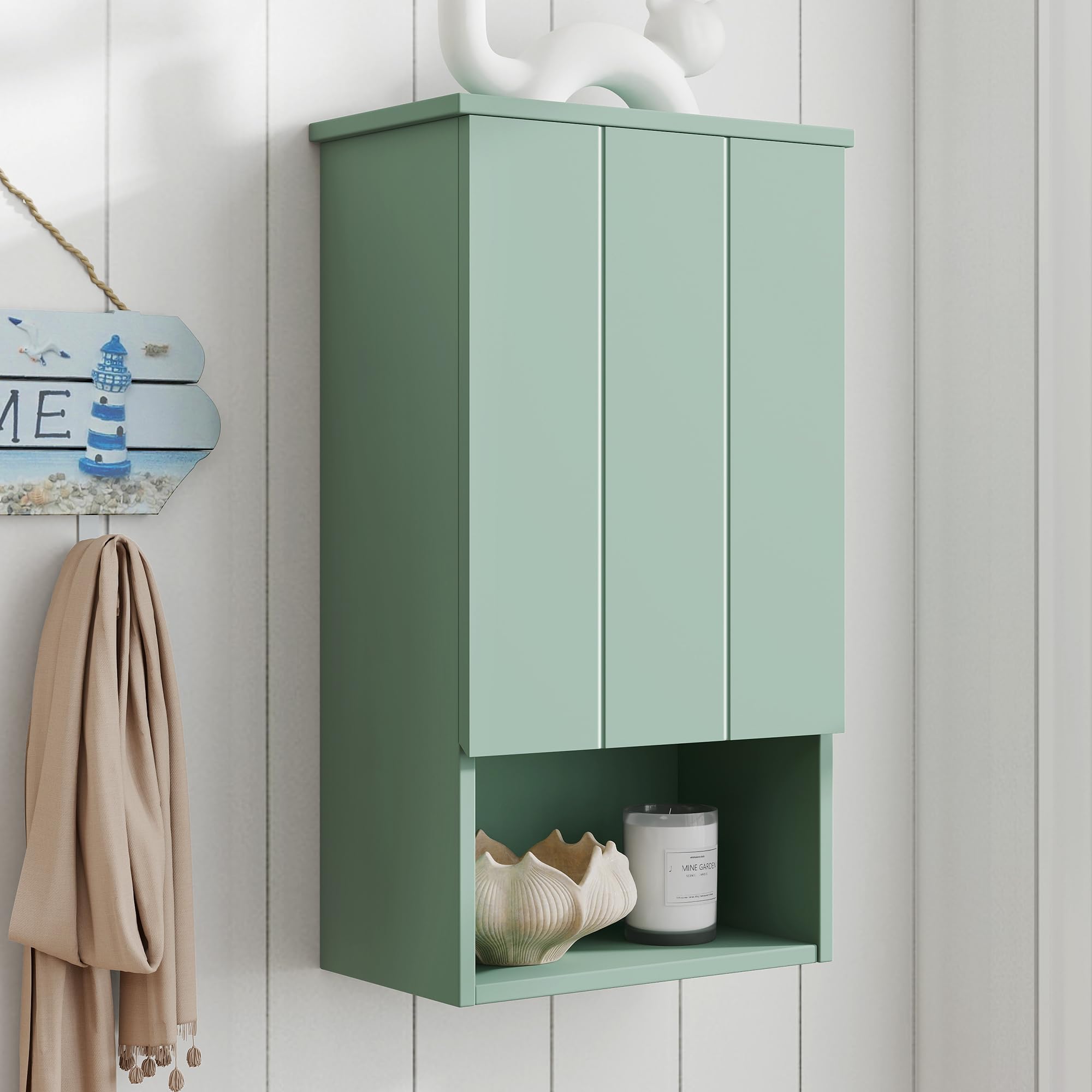 bathroom wall cabinet with single door, soft-close hinges, 15x27 inch wooden medicine cabinet for small kitchen, laundry, entryway, durable mdf construction