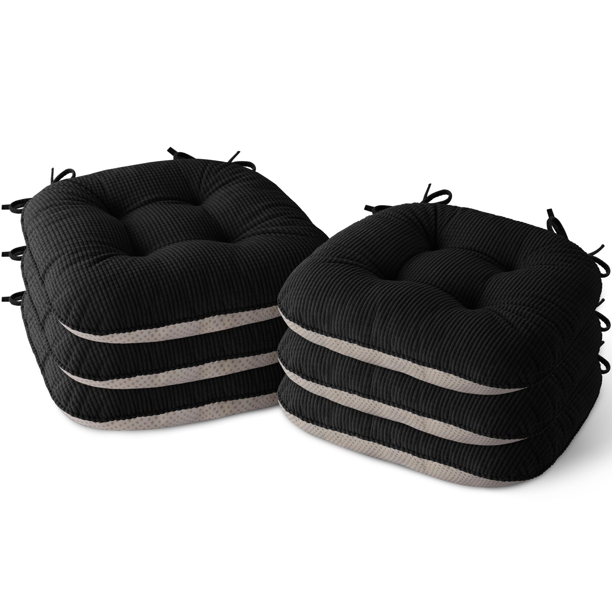 MineCozy Seat Cushions for Dining Chairs Set of 6, 43X40X7.5cm, Black
