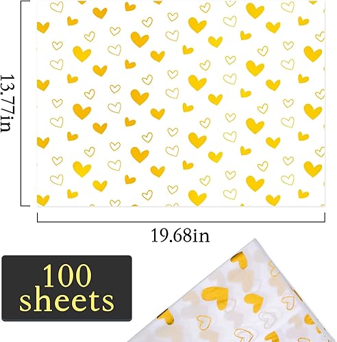 Miniatura 3 de MR FIVE 100 hojas de papel de seda blanco con corazón dorado, 20 x 14 pulgadas para bolsas de regalo, cumpleaños, día de San Valentín, día de la