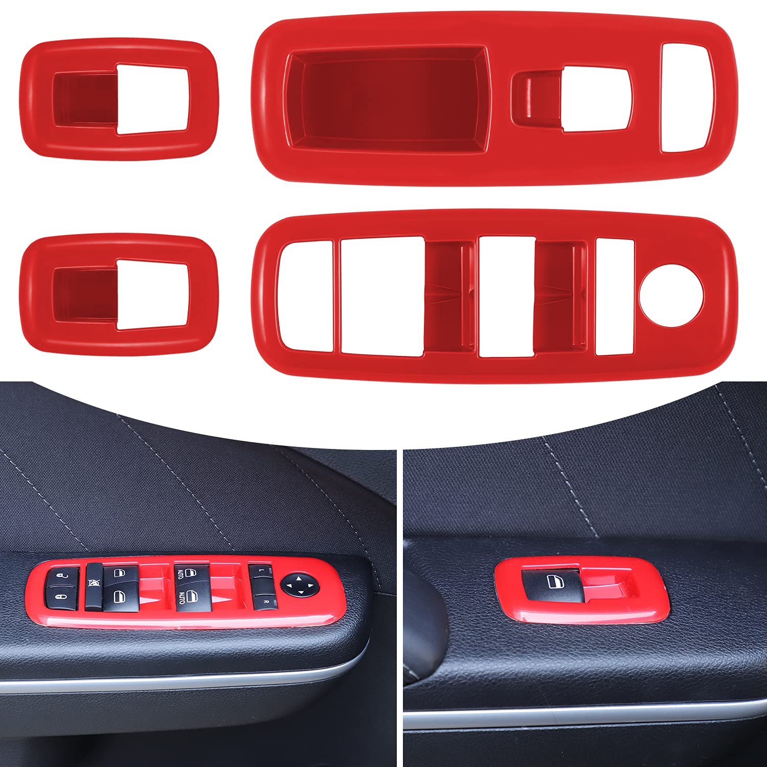 LAIKOU 4PCs Window Lift Switch Trim Button Panel Cover ABS Interior Accessories fit for Dodge Charger Durango 2011-2024, fit for Chrysler 300 2015-