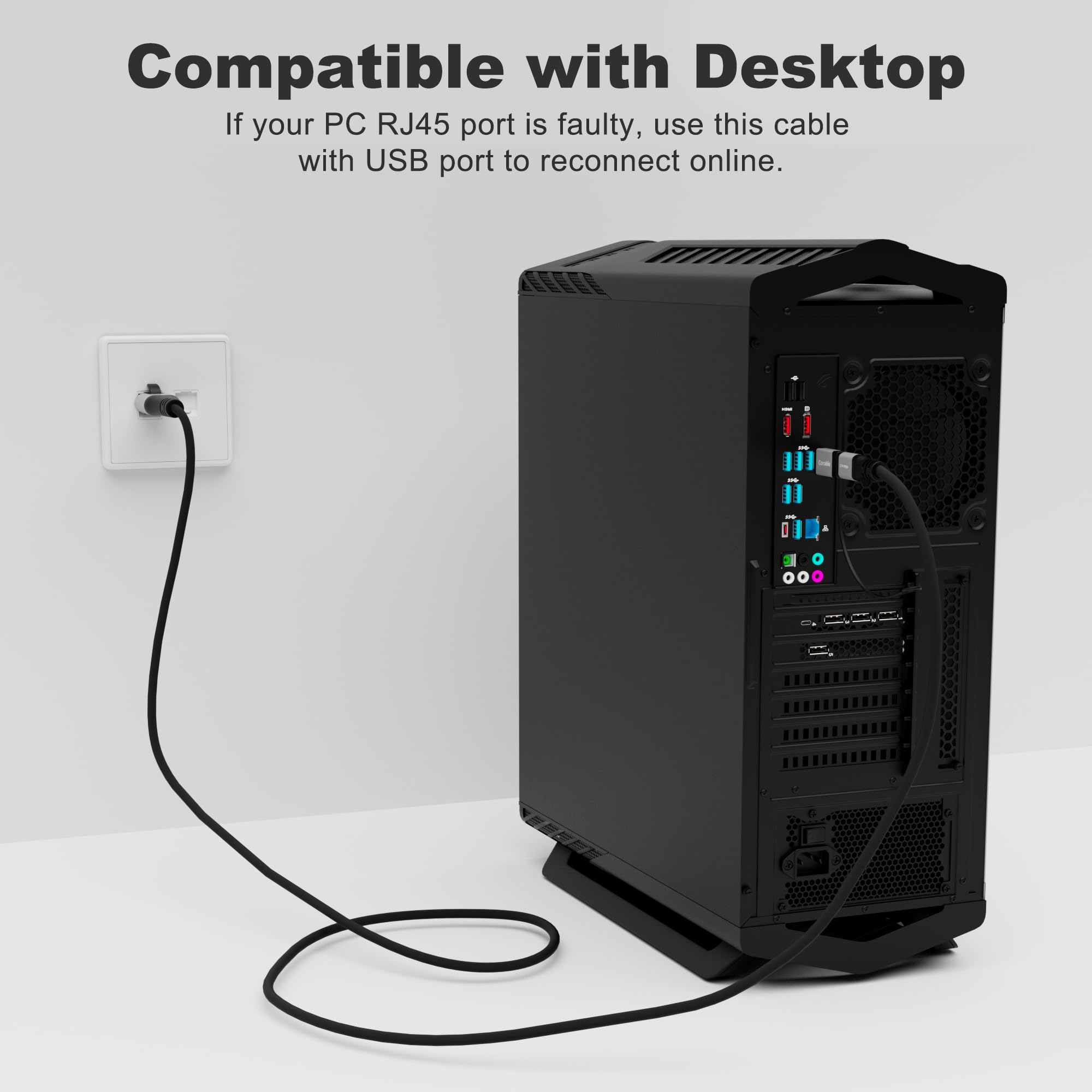 Câble USB vers Ethernet 2,4 m, port USB-C et USB-A deux en un, adaptateur réseau USB C vers RJ45, Gigabit haut débit, directement connecté, compatible Thunderbolt 4/3 avec PC, ordinateurs portables,