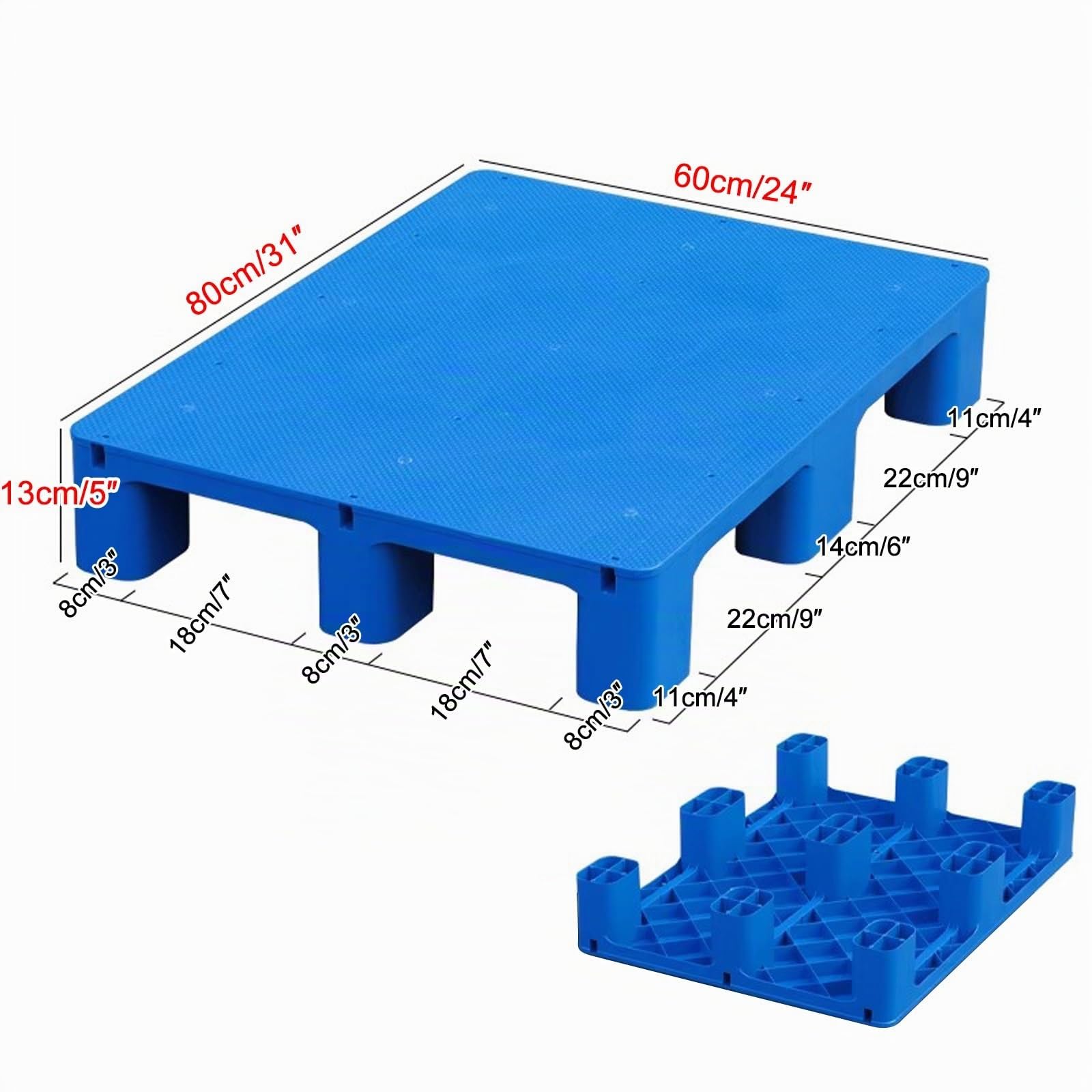 Pallet in plastica per lo stoccaggio in cantina, bancale pellet, per pavimenti interni di magazzini e supermercati(80x60cm/31x24in)