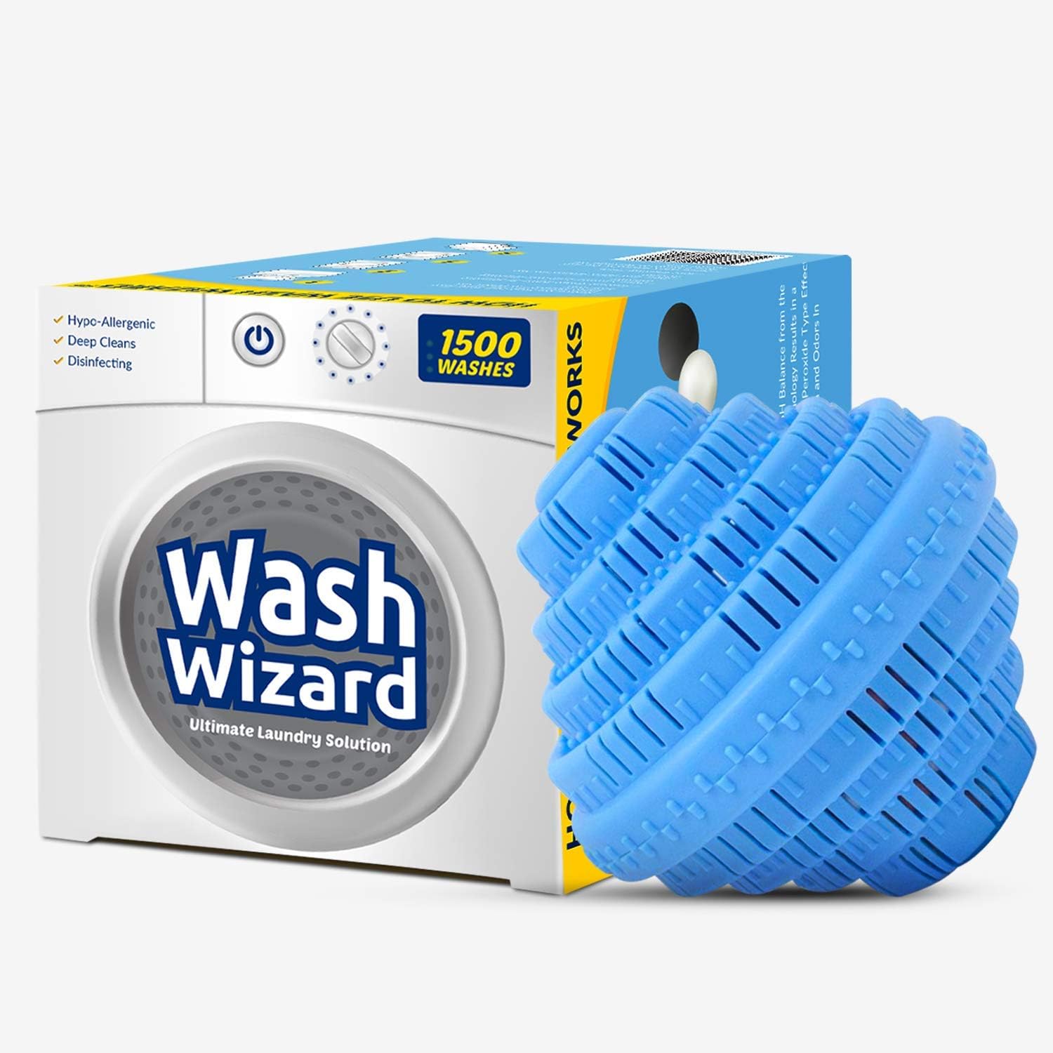 Laundry Balls For Washing Machine (1 Pack) Reusable, Natural, Hypoallergenic and Eco-Friendly Washer Ball, Laundry Detergent Alternative, Lasts up to 1500 Washings