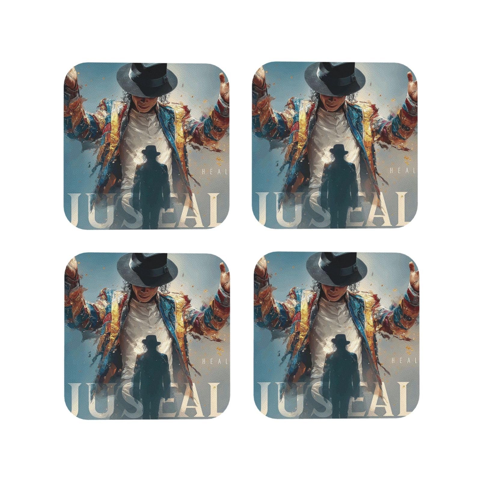 Coasters Set of 4 Round Leather Coaster Quick-Dry Drink Michael Jackson Coasters for Desk Absorbent Mugs Pads Tabletop Protection Pad Heat Resistant Coffee Cup Mat for Kitchen Bar