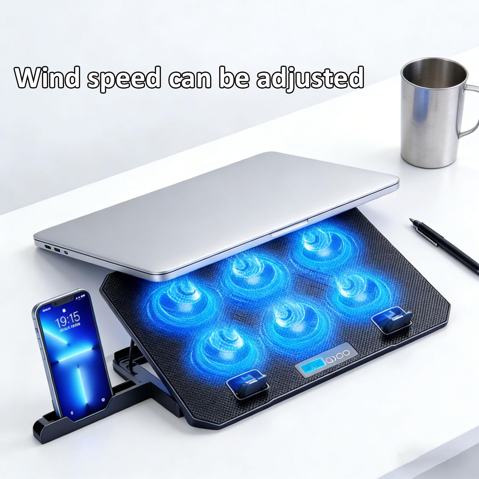 Tappetino Raffreddamento per Laptop, Pressione ergonomica del Collo Regolabile per Supporto in Altezza per Laptop con 2 Porte USB, Supporto per Telefono, Supporto Raffreddamento USB