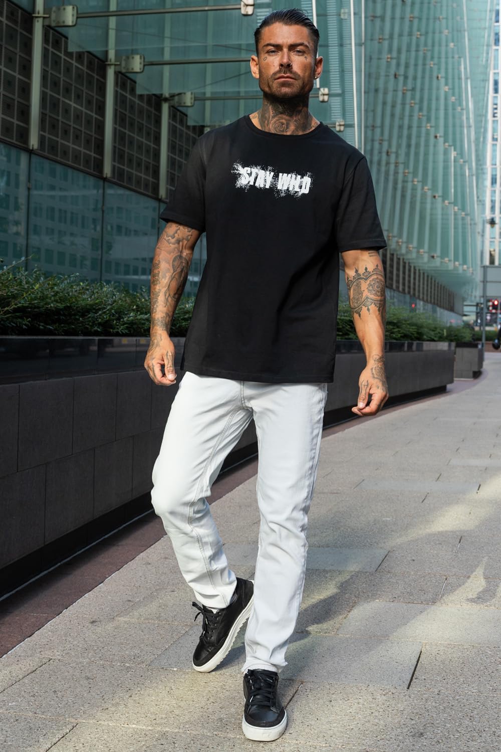 Heyfanee Mens Slim Fit Jeans Stretch Designer Denim Pants for Men Skinny Tapered Leg Stone Wash White 28 - Image 5