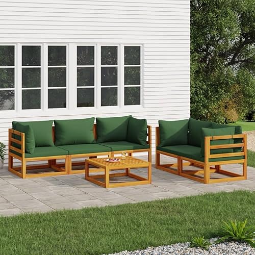 Miniatura 14 de 7-Piece Outdoor Patio Furniture Set with Green Cushions Solid Acacia Wood Modular Conversation Set for Backyard Balcony Porch Green/2x Corner + 4x