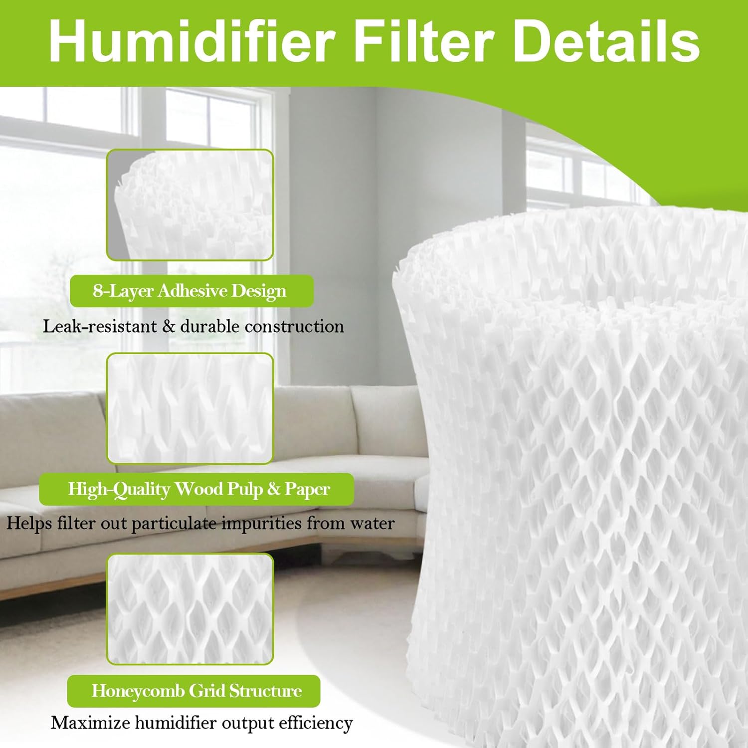 4 Pack Humidifier Filter Replacement Compatible with Canopy Bedside Humidifier & Nursery Humidifiers, Filters Made with Wood Pulp & Paper, Humidifier Wicking Filter, 6 Week Lifespan (White)