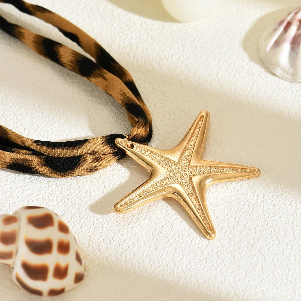 Leopard Pendant Necklace for Women Vintage Satin Fabric Leopard Double-Layer Adjustable Collar Necklace Fashion Gold Chunky Cross/Starfish/Heart/Flower Pendant Necklace Bohemian Summer Beach Holiday Jewelry for Women