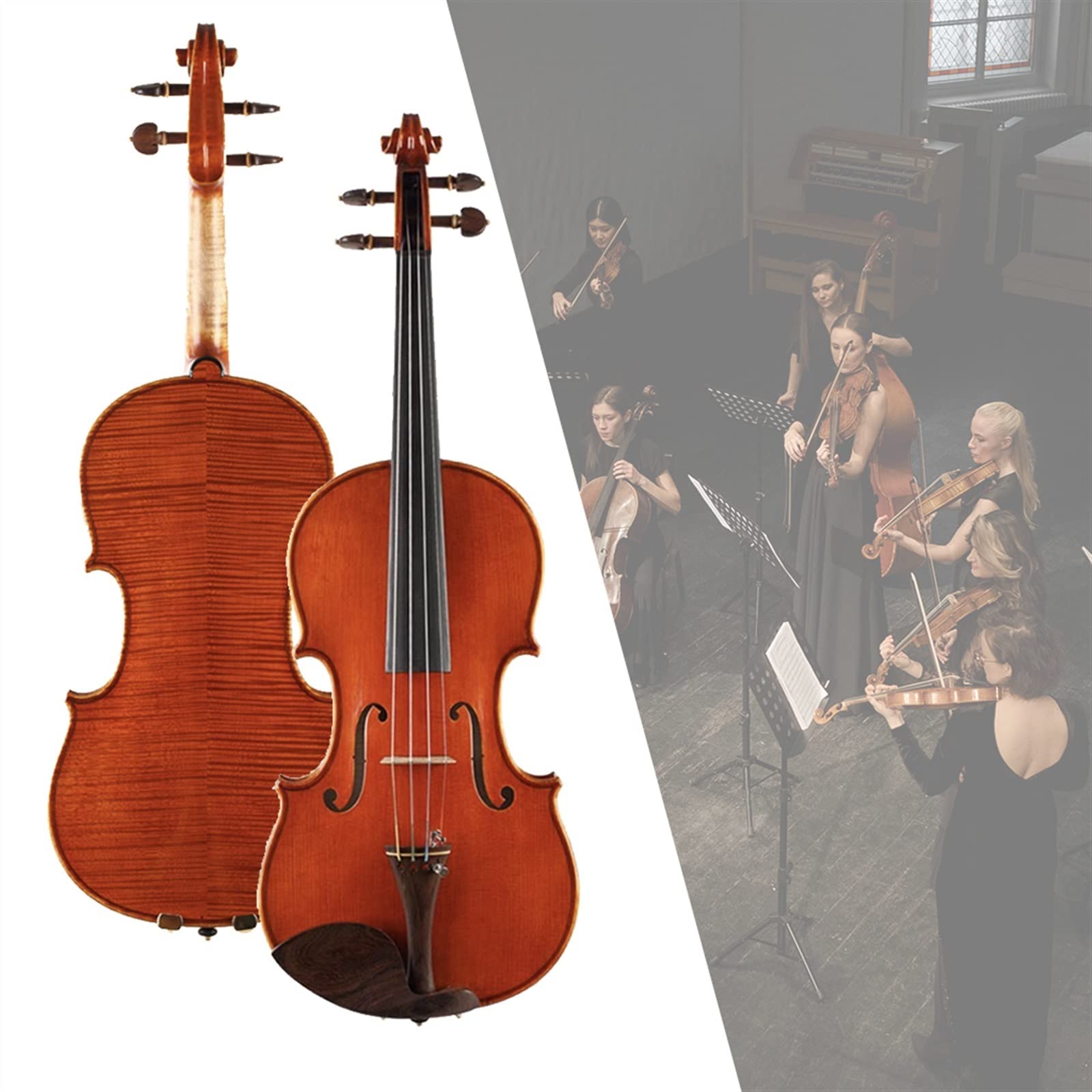 Violino Acustico 4/4 Intagliato A Mano in Legno Europeo A Due Pezzi in Acero Fiammato Violino con Custodia Violini per Studenti