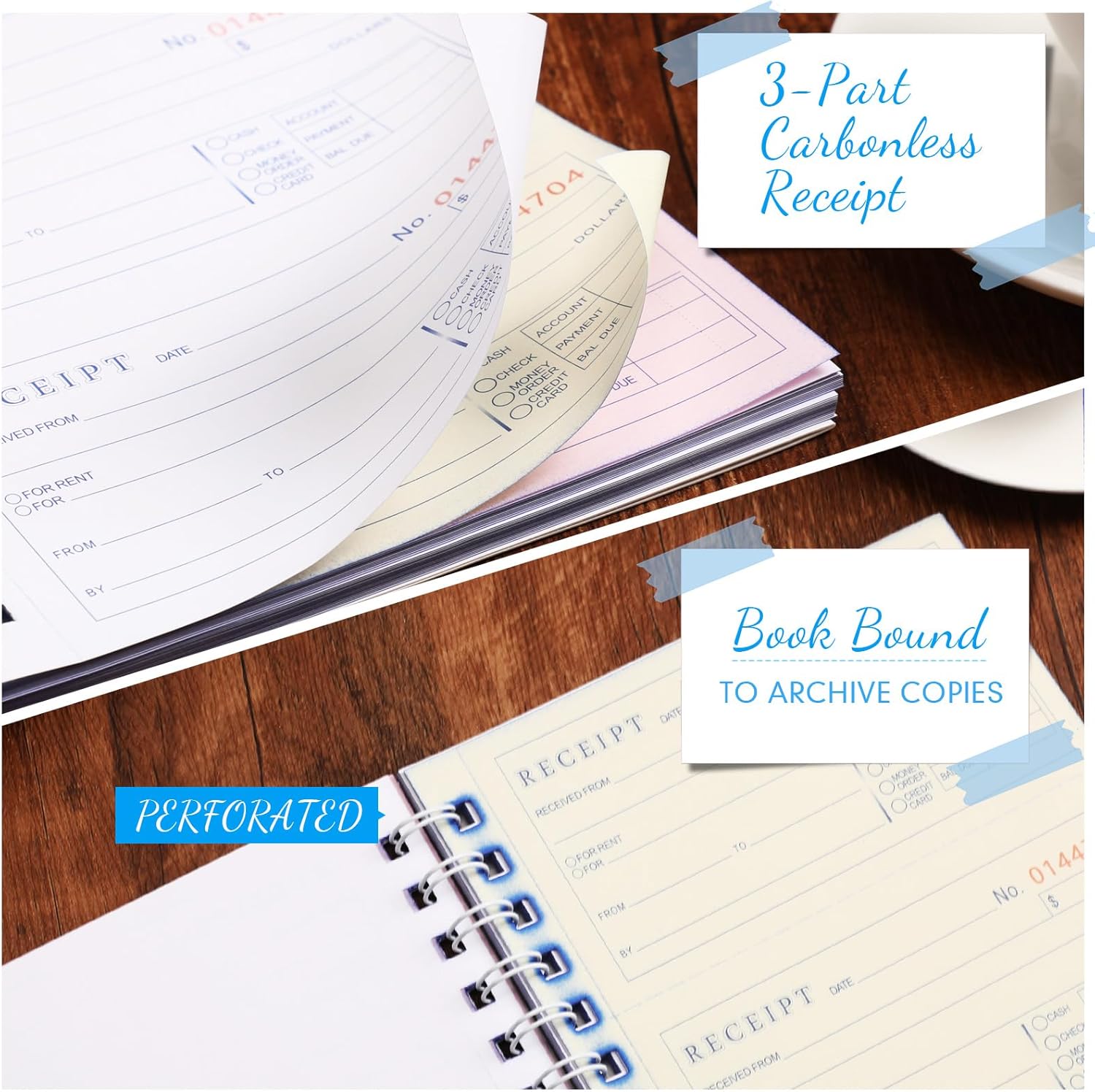 Crtiin 10 Pcs 3 Part Spiral Carbonless Money and Rent Receipt Book with Carbonless Copies 100 Sets Per Book 4 Receipts Per Page (5-1/4" X 11")