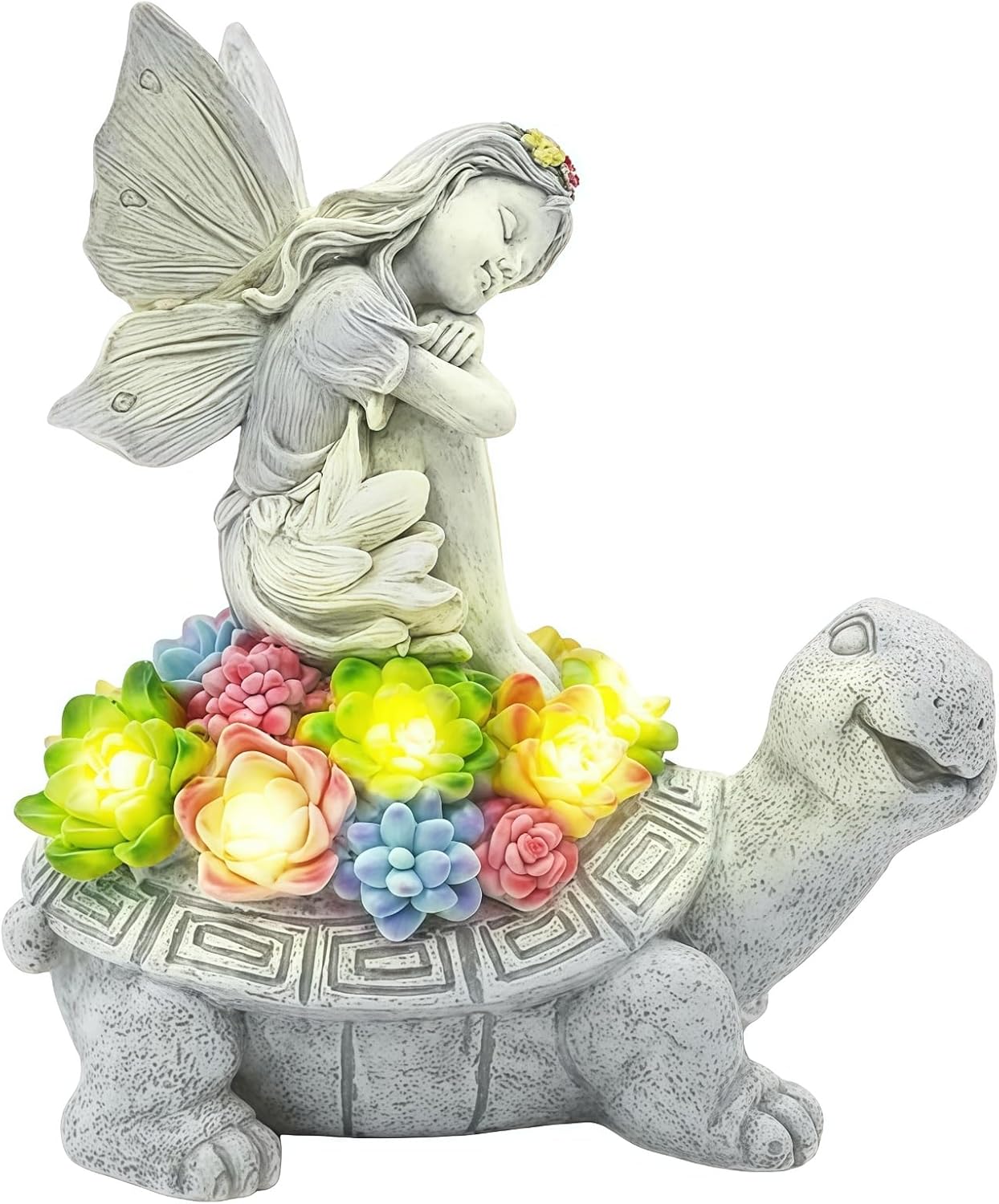 Solar Angel Garden Statue，Solar Garden Statue Angel and Turtle,Figurines Outdoor Decor,Outdoor Solar Statue with LED Lights for Yard,Patio,Lawn Art Decoration,Housewarming Gift