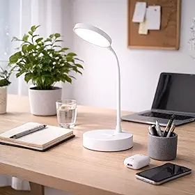 Luminária de Mesa LED Recarregável USB, Abajur Touch com 3 Cores de Luz, Haste Flexível 360° Dimerizável para Estudo, Leitura e Home Office, Bivolt, Portátil, Proteção para os Olhos