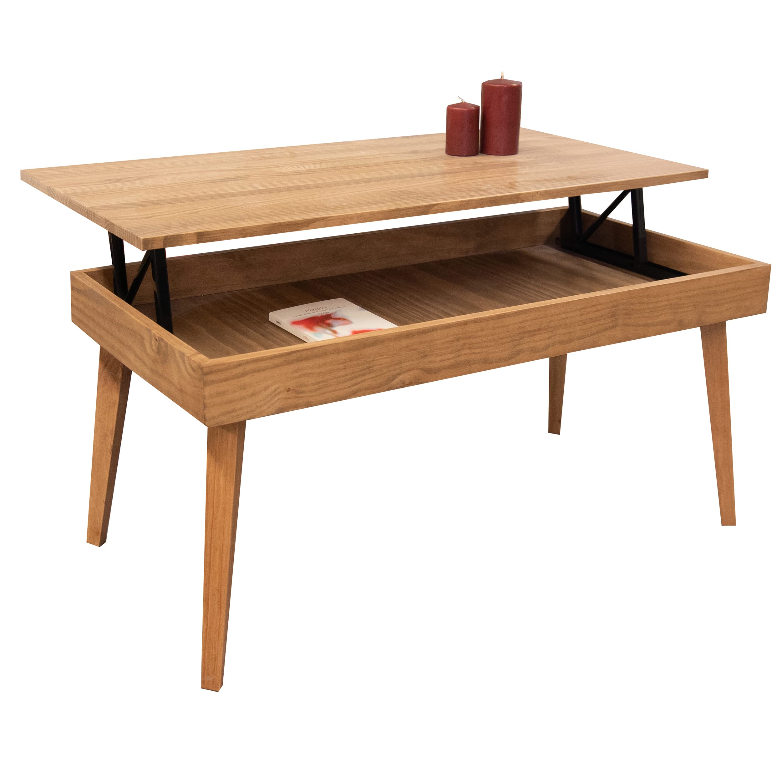 LoMasCasa - Mesa de Centro Elevable con Cajón Modelo Karol de Estilo Vintage con Acabado Madera Fabricada en Madera Natural Maciza de Pino con Medidas: 100 x 50 x 47 cm