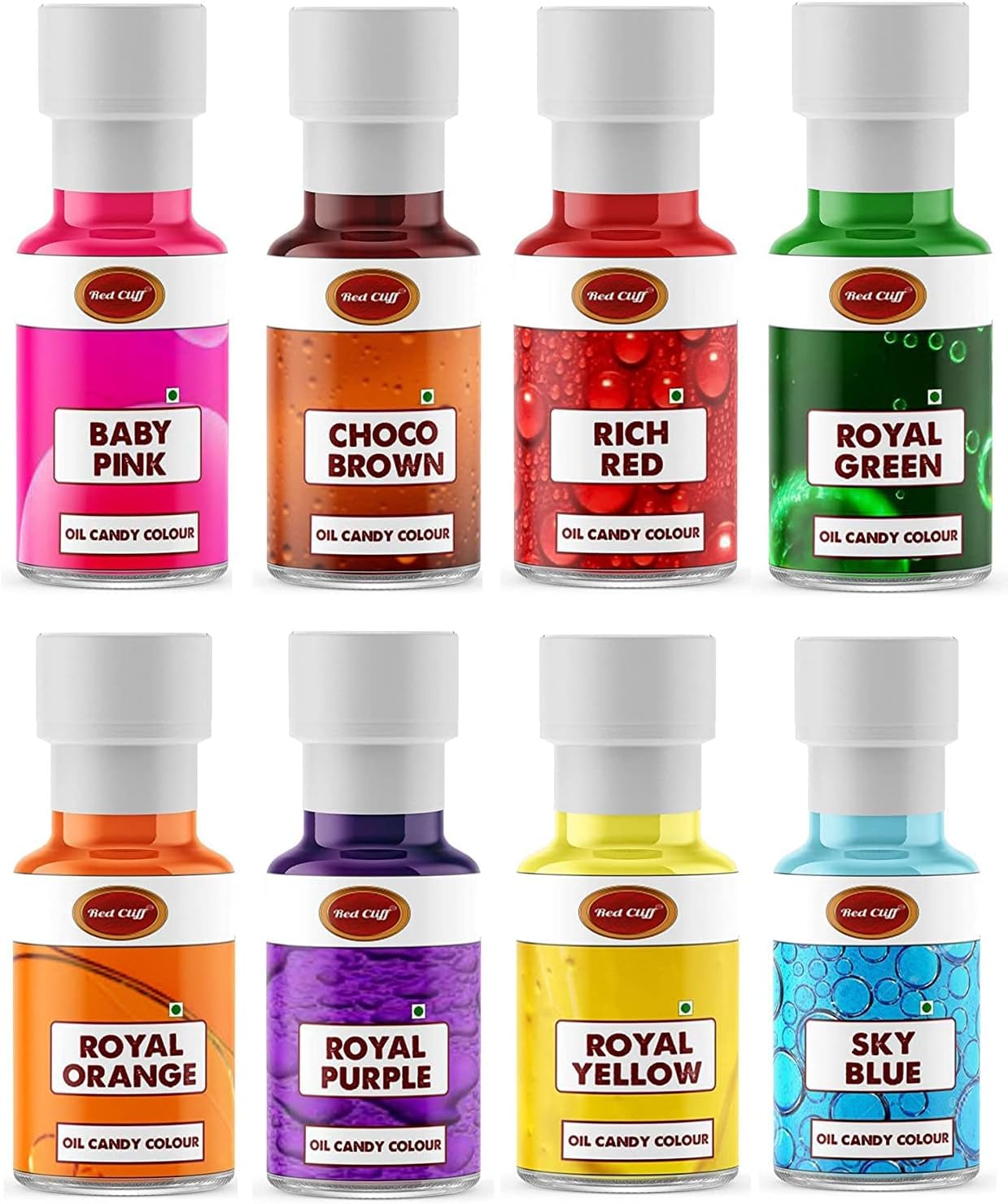 RED CLIFF Edible Oil Candy Color Pink+Red+Brown+Yellow+Green+Orange+Purple+Blue | Pack of 8 | for Candy Melts, Chocolates & Oil Based Products | (8x40ml)