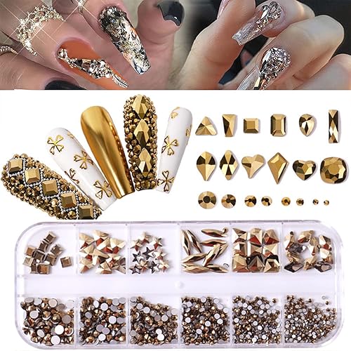 Miniatura 7 de BELICEY Kit de diamantes de imitación para uñas, 800 unidades de diamantes de imitación de aurum multiformas para decoración de cristales de uñas,