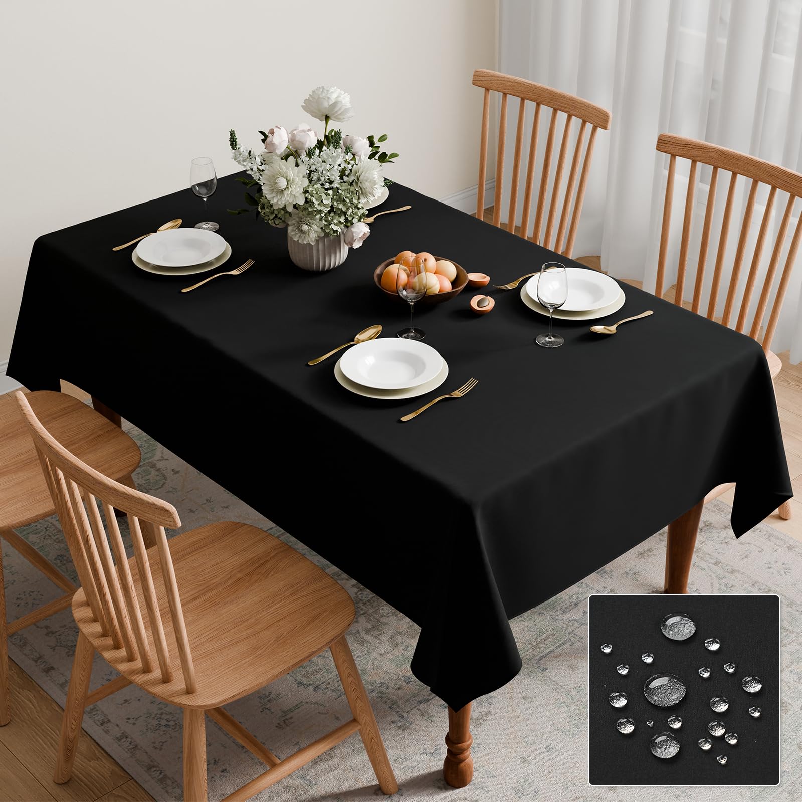 GFCC Black Table Cloth 200x150cm Wipe Clean Waterproof, 55x79 Inch