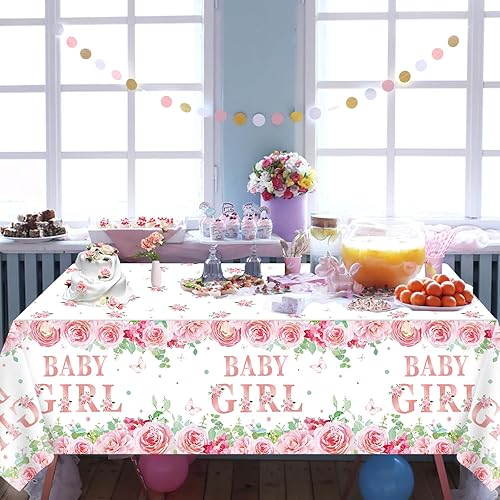 Miniatura 4 de Paquete de 4 manteles de baby shower, decoraciones de fiesta para niñas, suministros de fiesta de revelación de género, 86 x 51 pulgadas, mantel