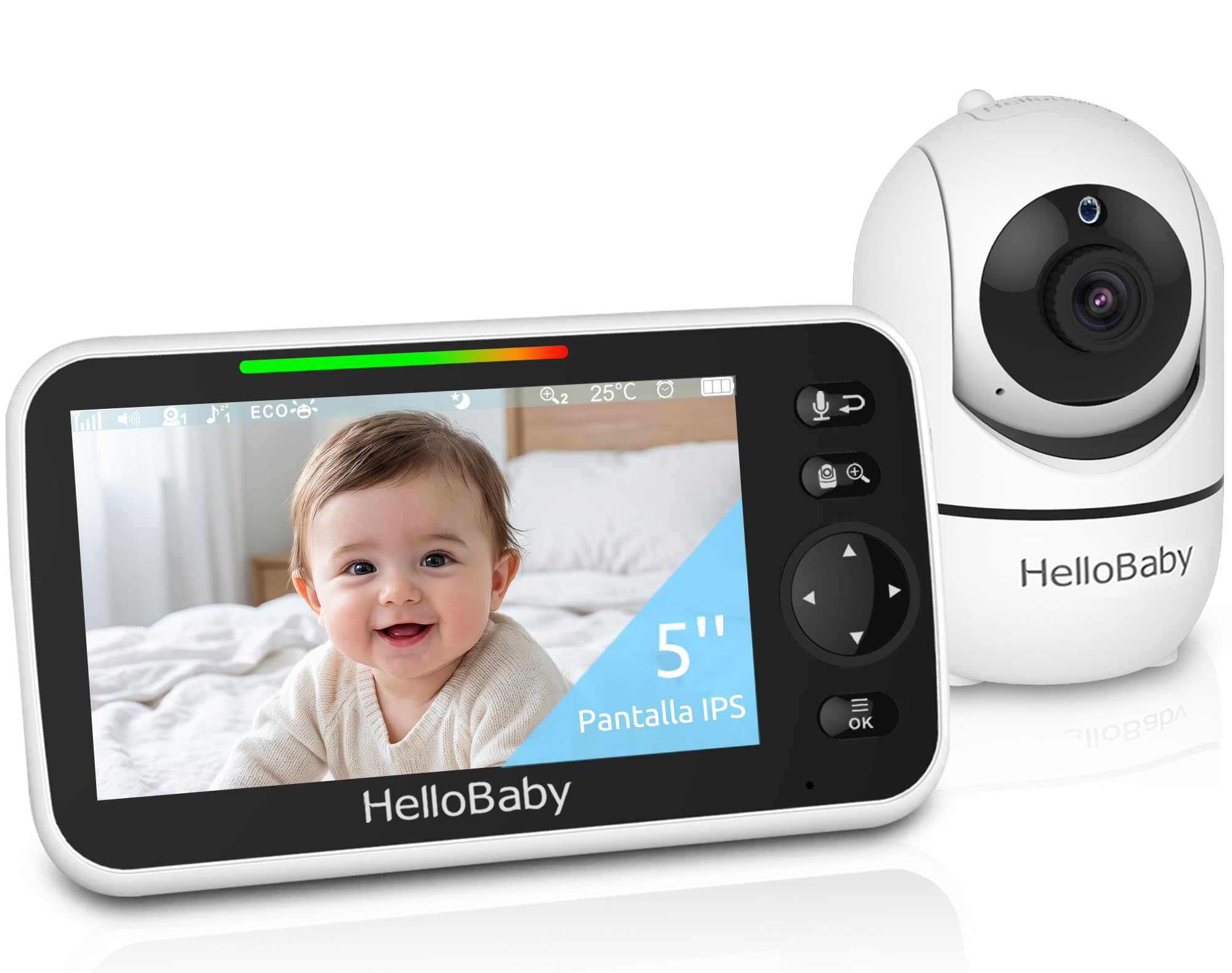 HelloBaby Cámara Vigilancia Bebé 5" IPS sin WiFi,Monitor bebé con Pantalla