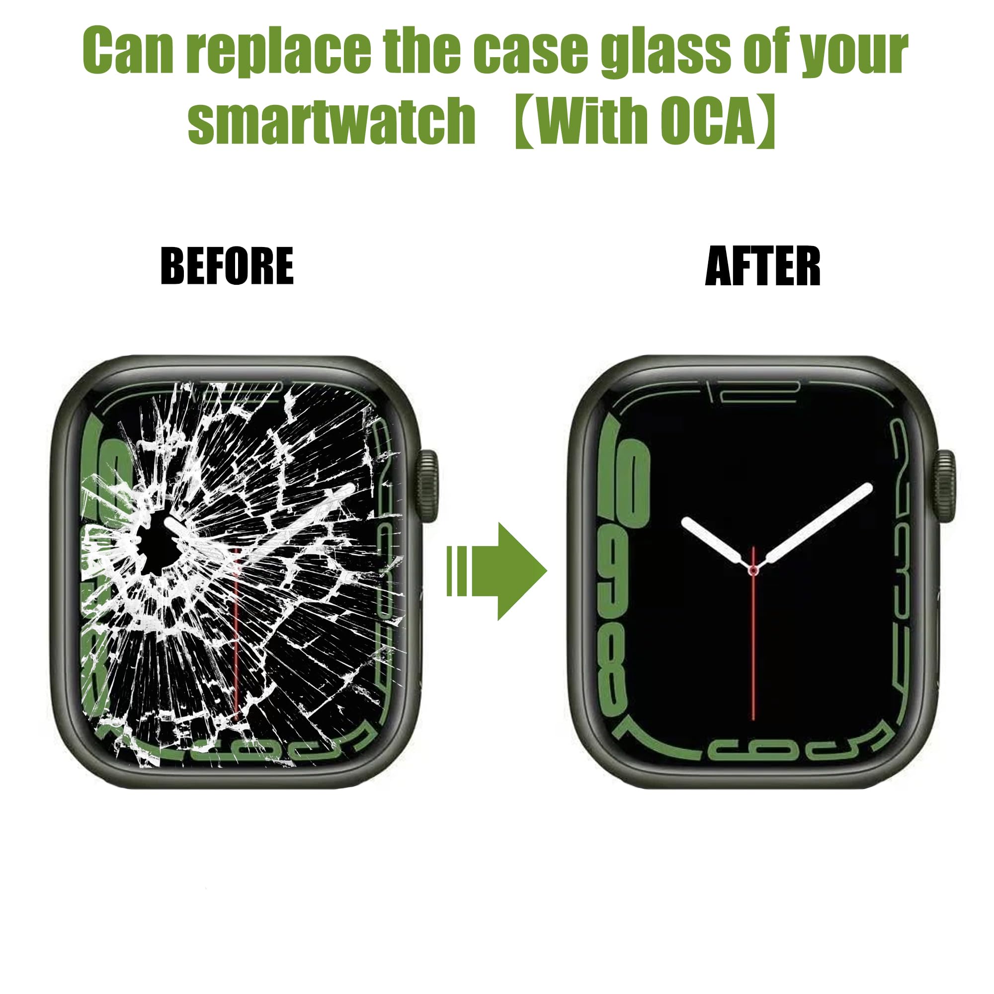 Juego de reparación de cristal frontal Apple Watch Series 6 44 mm con función táctil OCA