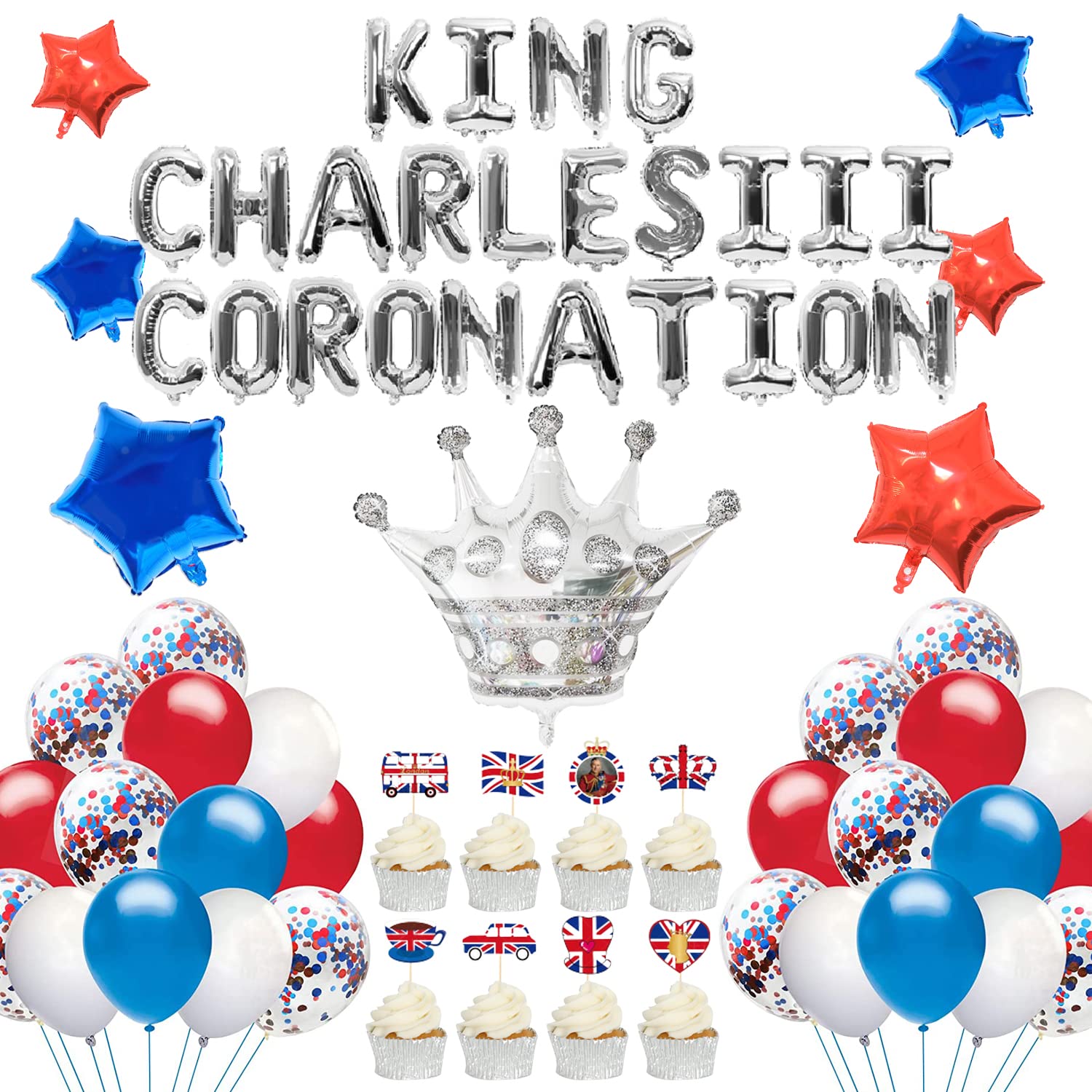 King Coronation Decoration Balloons 63 Pcs King Charles III Coronation Decoration Balloons Set for 2023 King Charles III Coronation Party Supplies Royal Events Party Decorations 2023 Union Jack Party