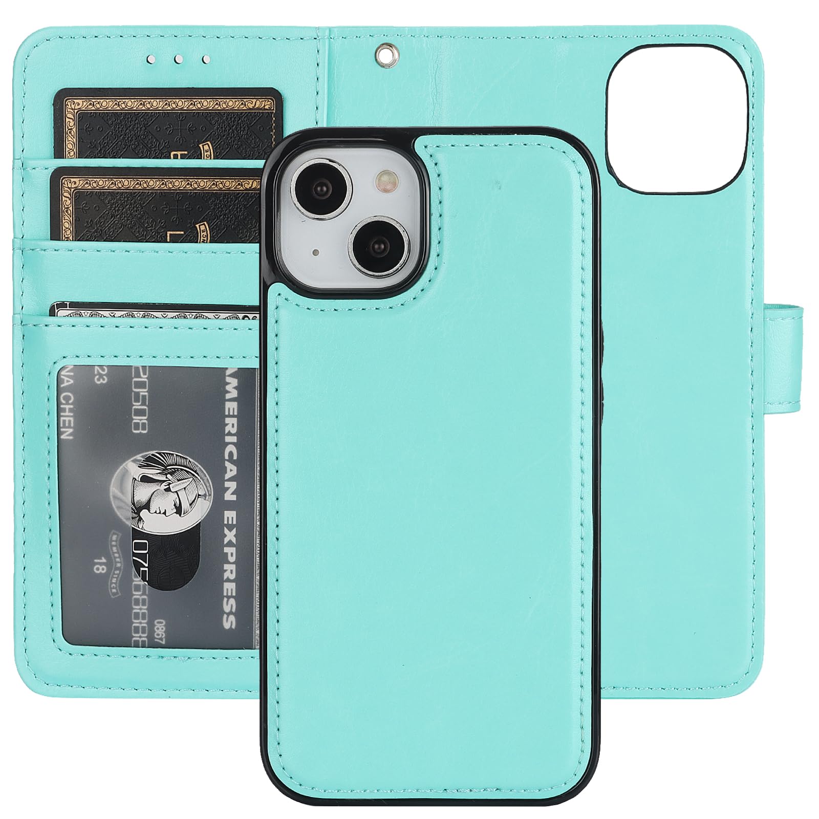 Bocasal Detachable Wallet Case for iPhone 14 RFID Blocking Card Slots Holder Premium PU Leather Magnetic Kickstand Shockproof Wrist Strap Removable