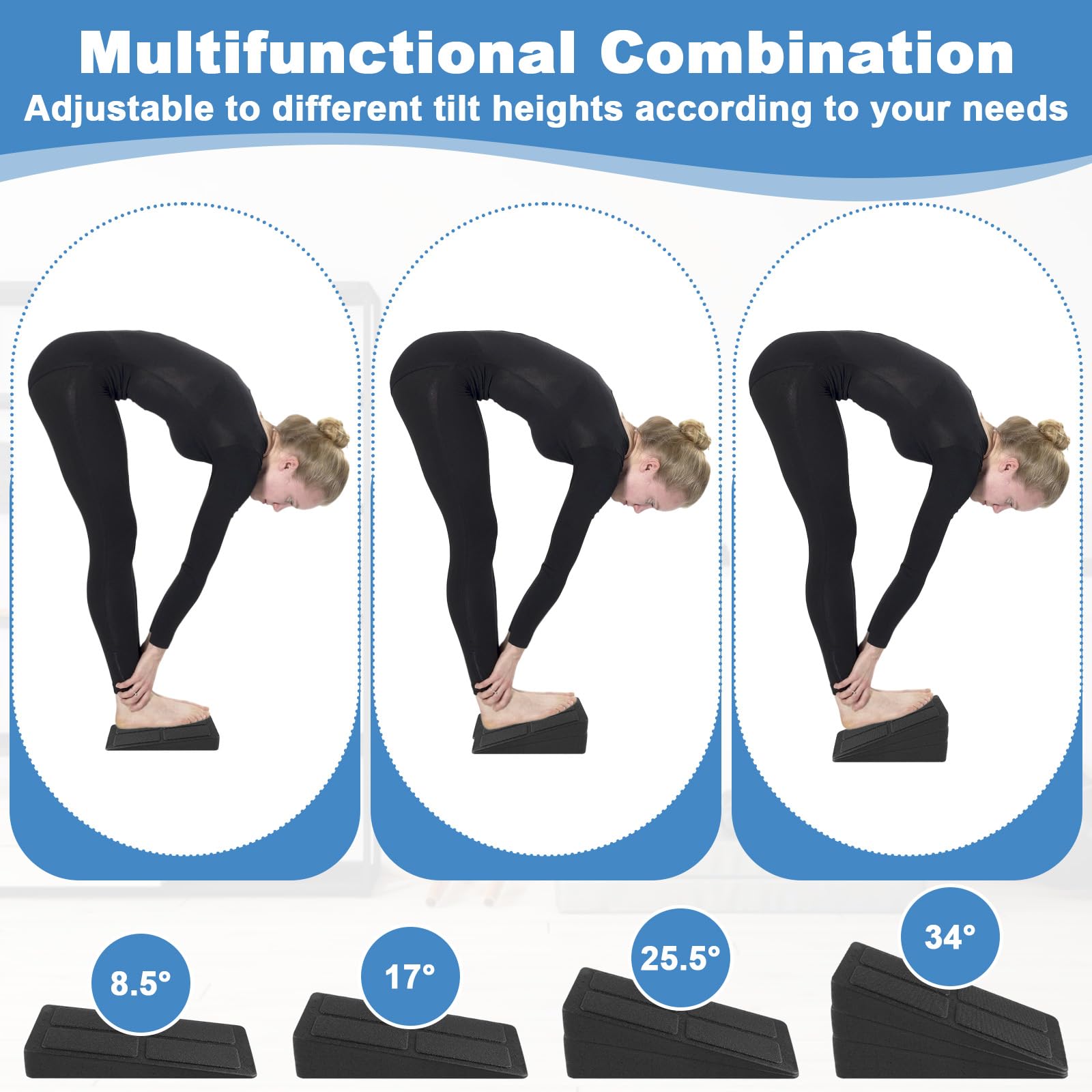 3 Piezas Cuña Sentadillas Espuma EPP Antideslizante Negro, Tablero Inclinado Squat Ajustable y Portátil, Equipo Fitness Ajuste Multiángulo para Entrenamiento Gym, Estiramiento & Fuerza Pantorrillas
