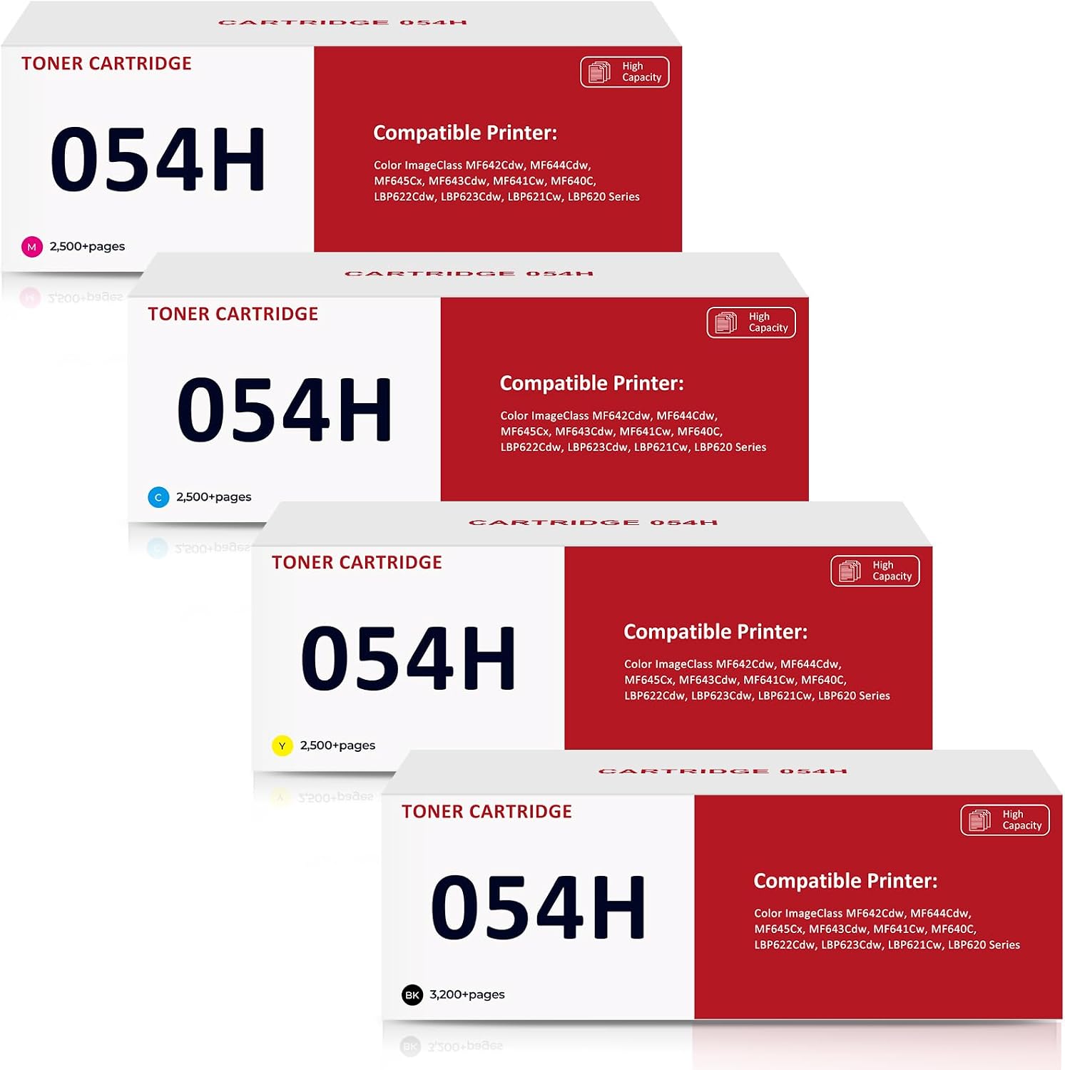 054H Toner Cartridge Set Replacement for Canon 054H CRG054H 054 CRG-054 Toner Cartridge High Yield Work with ImageClass MF642Cdw MF644Cdw MF641Cdw LBP623Cdw LBP622cdw LBP622Cdw Printers (BK/C/M/Y)
