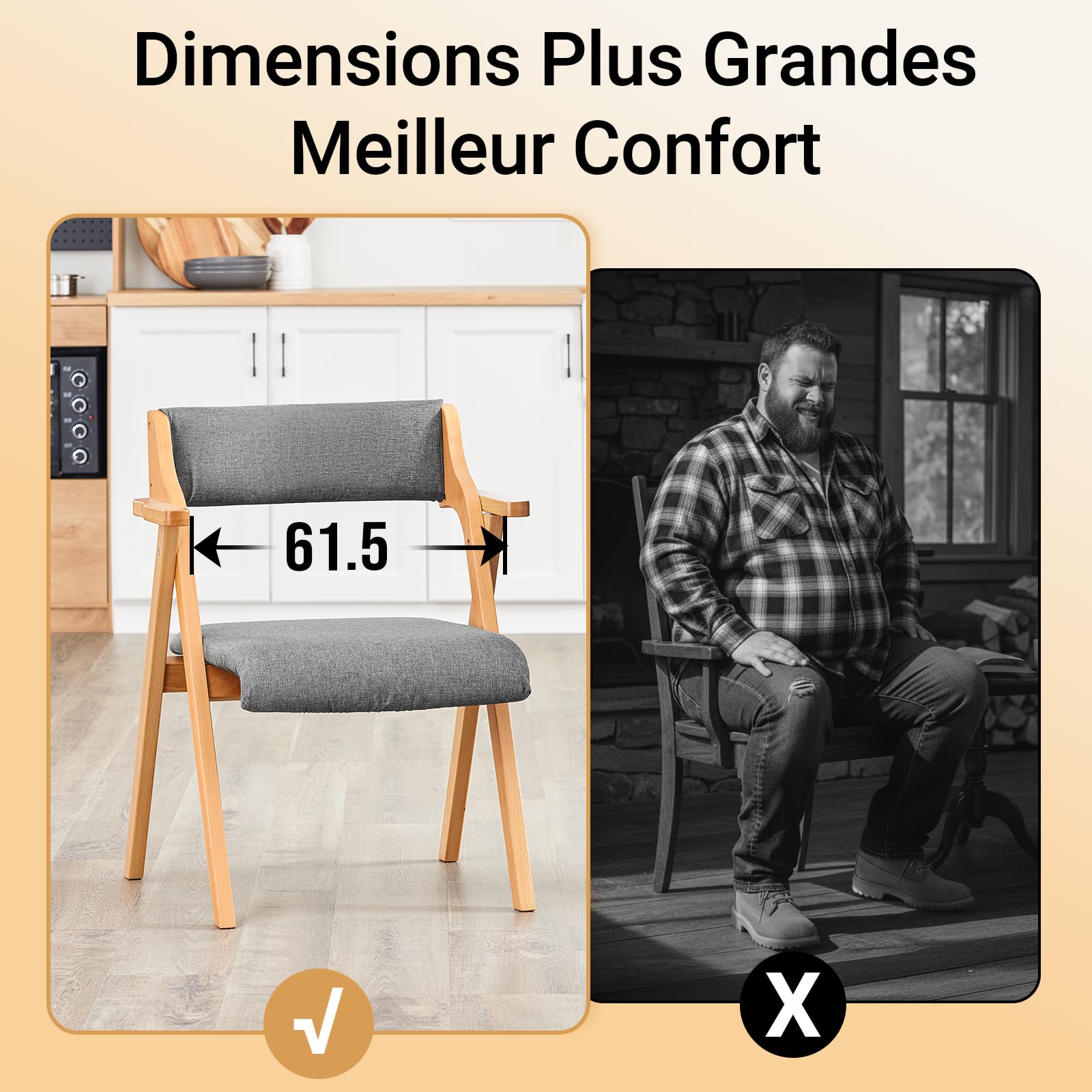 SoBuy Chaise Salle à Manger Pliante avec 2 Coussins, montée, 61,5x56x77,6cm