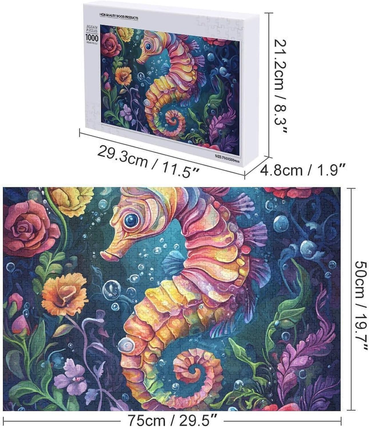 Beach Ocean Seahorse Wood Puzzle Challenging Jigsaw Puzzles for Women Men
