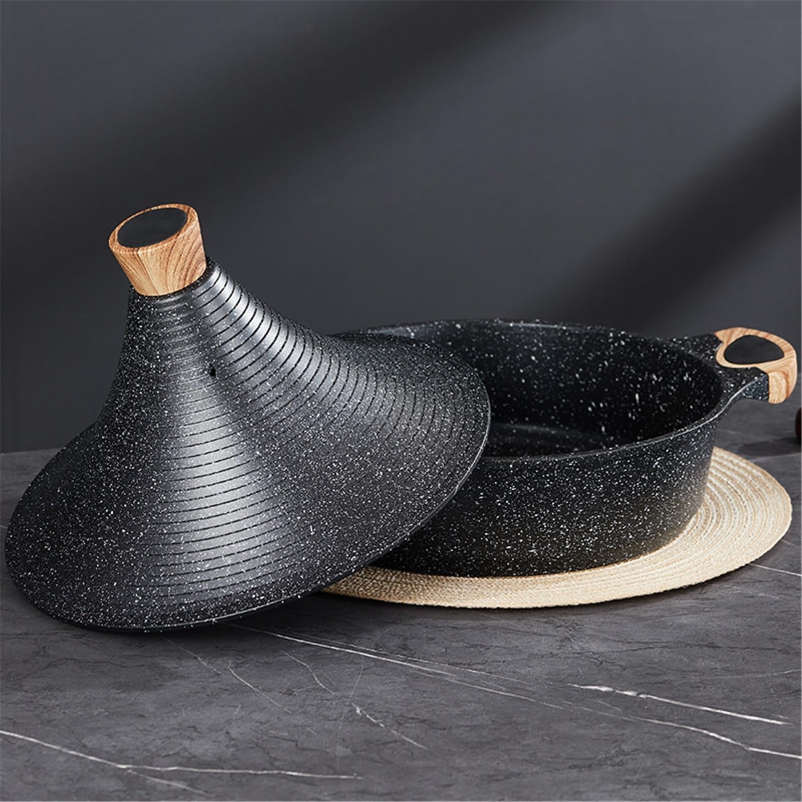 Großes Fassungsvermögen Tajine Topf Zum Kochen Keramik Auflaufform Tagine Marokko Mit Holzgriff, Zum Langsamen Garen, Feuchtigkeit Bewahren(5.8L)