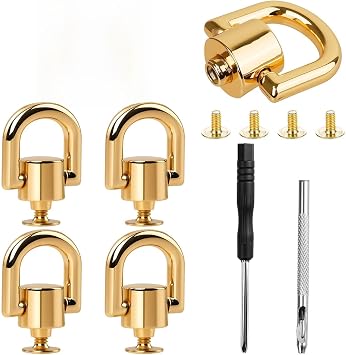 4 Pcs D Rings Rivets for Leather Purse - 360 Rotatable Crossbody Conversion Kit with Stud Screw Rivets, Heavy Duty D Rings Hardware with Screwdriver and Punch Tool for DIY Handbags, Leathercraft
