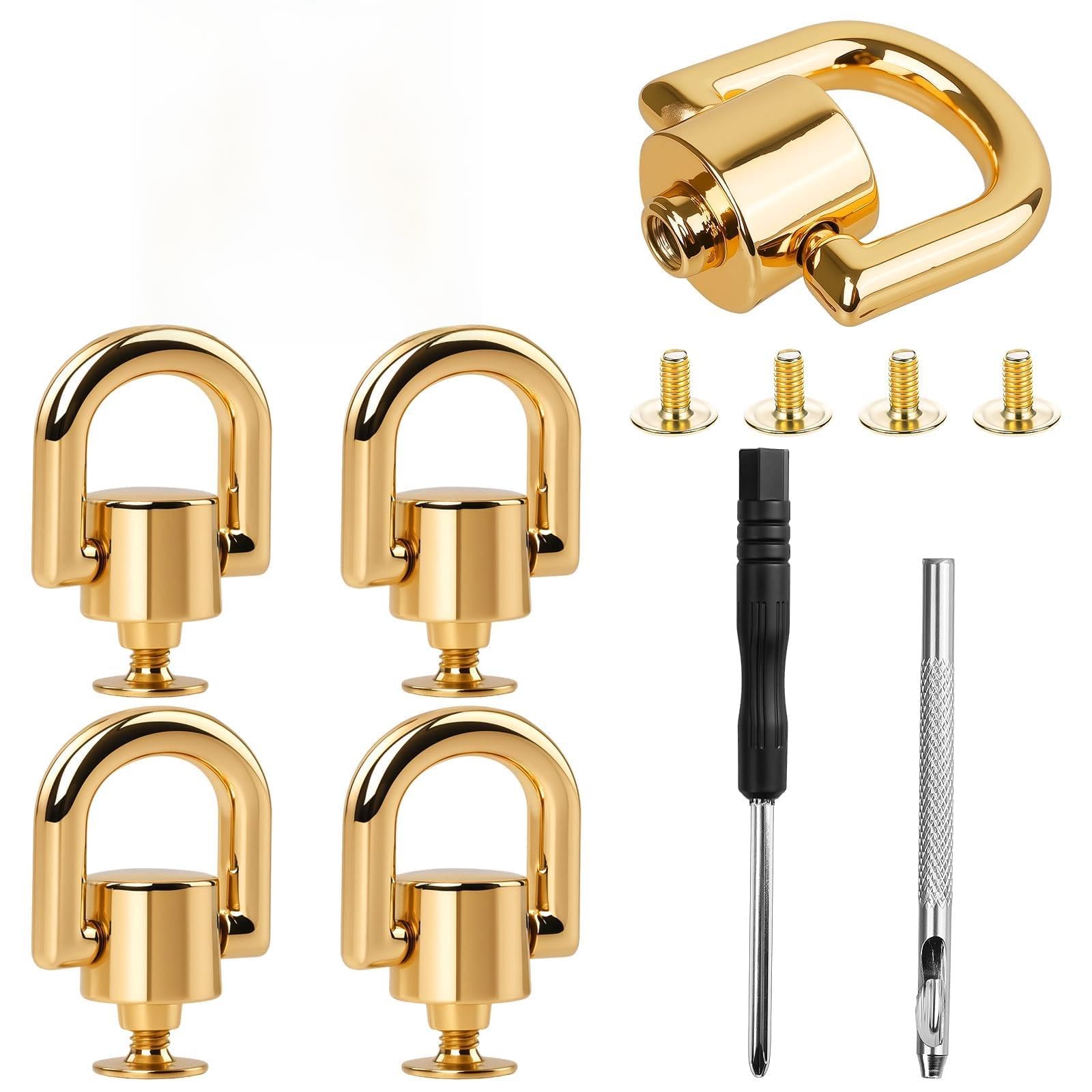 4 Pcs D Rings Rivets for Leather Purse - 360° Rotatable Crossbody Conversion Kit with Stud Screw Rivets, Heavy Duty D Rings Hardware with Screwdriver and Punch Tool for DIY Handbags, Leathercraft-image-33