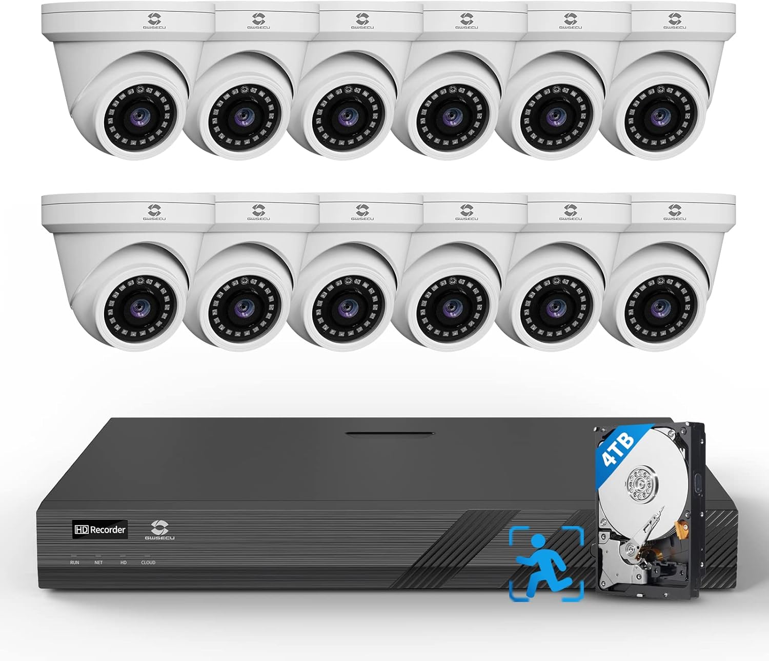 GWSECU 4K POE Security Camera System 16 Channel,4K 16CH NVR 4TB, 12PCS 8MP Security