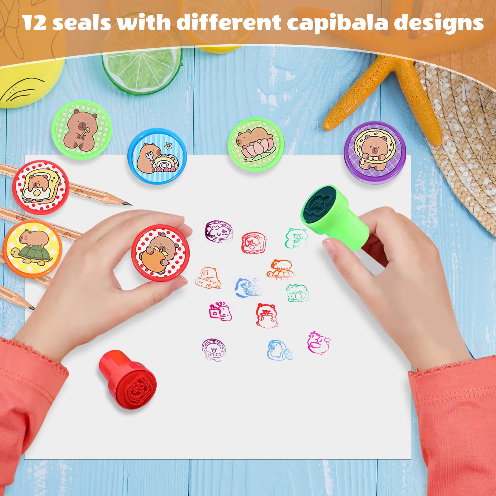 82Pcs Capybara Regalos Cumpleaños de Niños, Capybara Fiesta de Favores, Con Bloc de Notas Pequeño Espiral Neutro Lápiz Pegatinas Sellos, Para Niñas Niños regalos fiesta temática