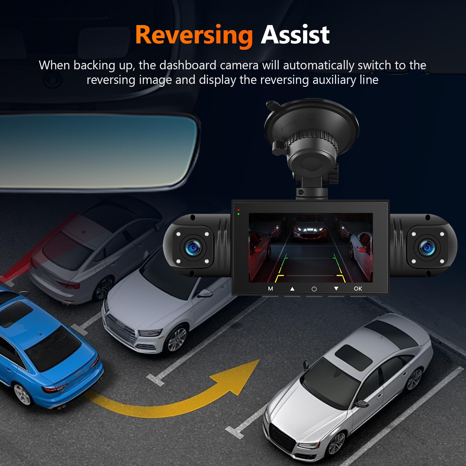 Podofo Mirror Dash Cam 4 Canales Delantera Trasera, Cámara de Espejo Retrovisor con Tarjeta de 64GB/G-Sensor/Monitorización de Aparcamiento/Visión Nocturna/24H Modo Aparcamiento + Cámara Trasera 1080P