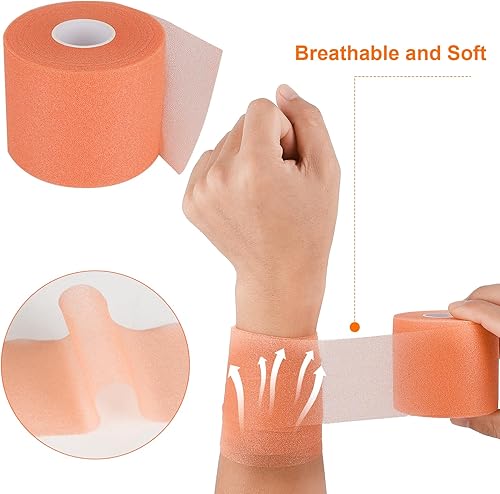 Miniatura 4 de NAICHA 2 rollos de cinta atlética de 65.6 pies por rollo, cinta de espuma deportiva atlética rosa para tensiones y esguinces, sin residuos pegajosos