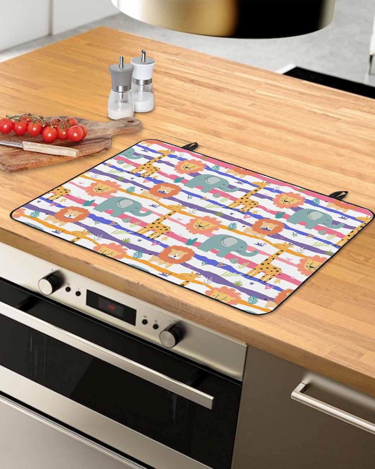 Cartoons Animals Stove Cover, Stove Top Covers for Electric Stove, Cute Giraffes Lions Stripe Large Cooktop Cover Protector Heat Resistance Foldable Rubber Anti-Slip Mat for Glass Stove Top 24"x21"