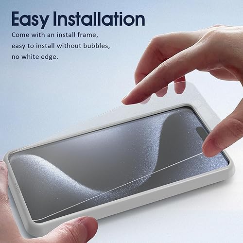Miniatura 7 de Ambison Paquete de 2 protectores de pantalla de vidrio mate diseñado para iPhone 15 Pro, marco de instalación, sin burbujas, antirreflejos, sin