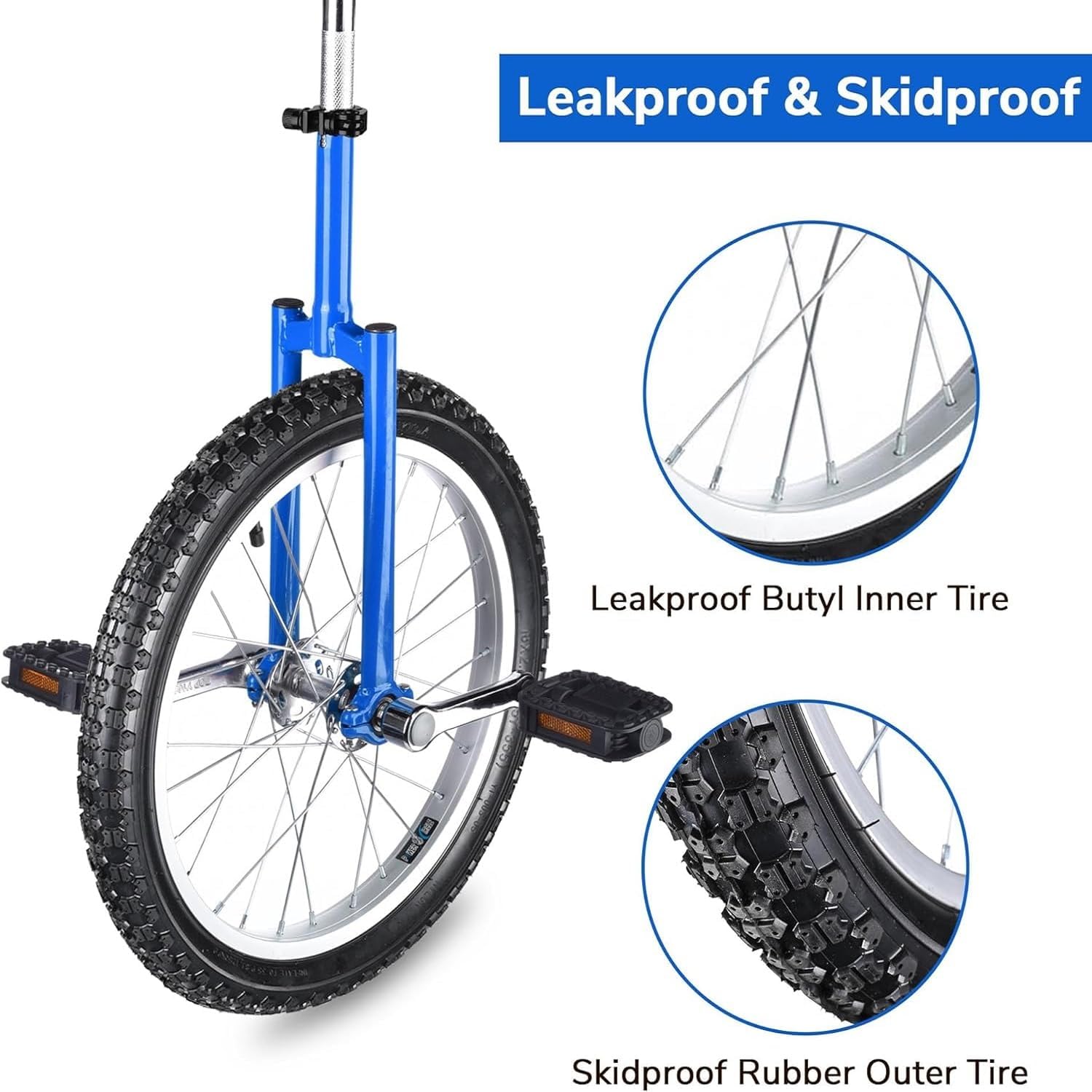 18in Wheel Outdoor Unicycle Aluminum Alloy Rim Adjustable Seat Exercise Bicycle Fit Outdoor Sports Fitness Exercise Entertainment (Blue)