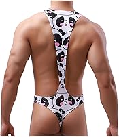 Vista 4 de Enterizo de malla con estampado de leotardo sexy para hombre, con estampado de camiseta de lucha libre