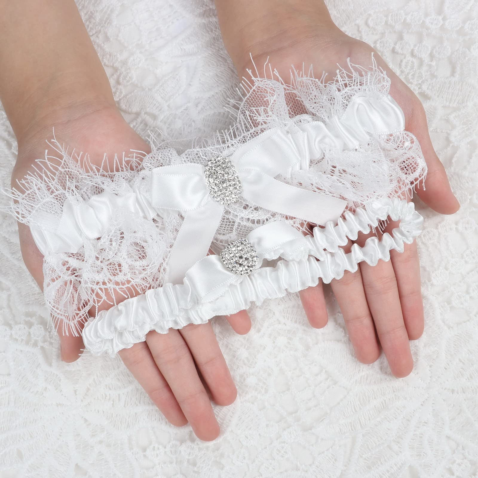 Jarretière De Mariée Bleu Et Blanc En Dentelle – Accessoire Élégant, Taille Élastique (30-65 Cm)