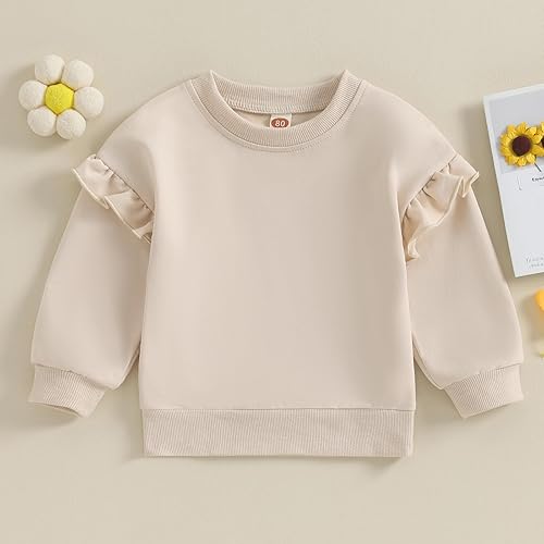 Miniatura 2 de Sudadera casual de manga larga con cuello redondo y volantes de color sólido para bebé niña