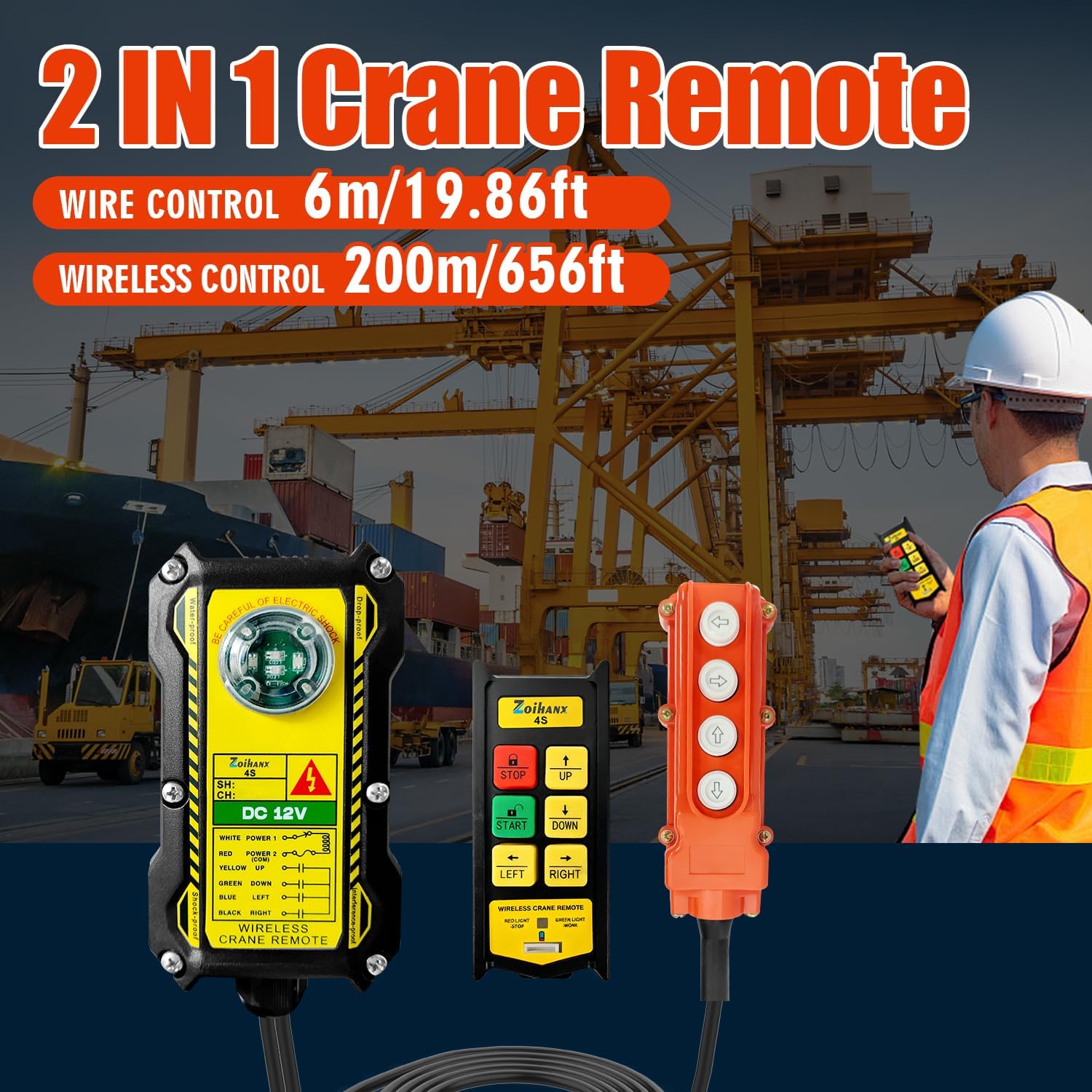 2 in 1 Crane Remote,12v 4 Key Crane Industrial Remote Control,Wireless Dump Trailer Remote Control,Wire Crane Remote Hoist Truck Crane Up-Down Switch Control Station
