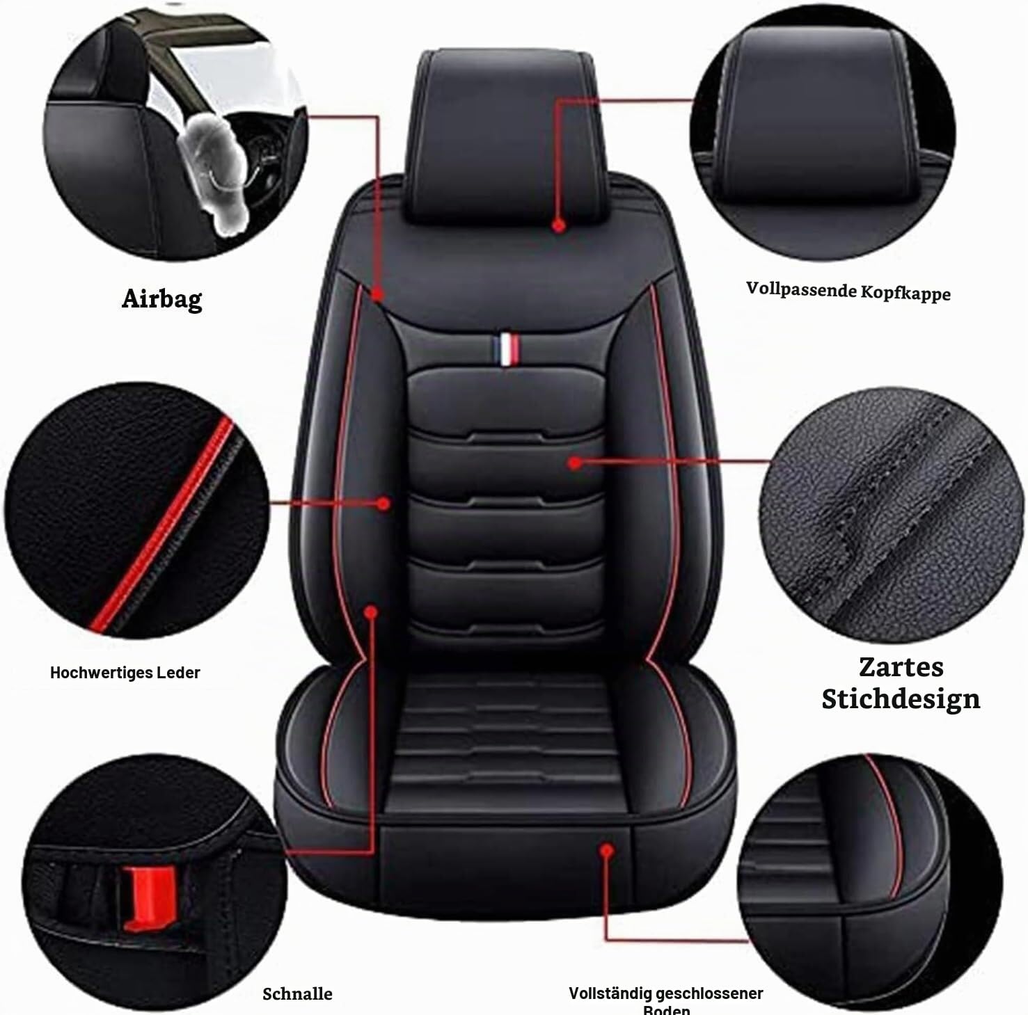 Auto Sitzbezüge für Opel Astra K, Leder Autositzbezüge Sets, 5 Sitzer Schonbezüge Sitzschoner Vorne Hinten Wasserdicht Sitzauflage Accessories(C(Black Red))