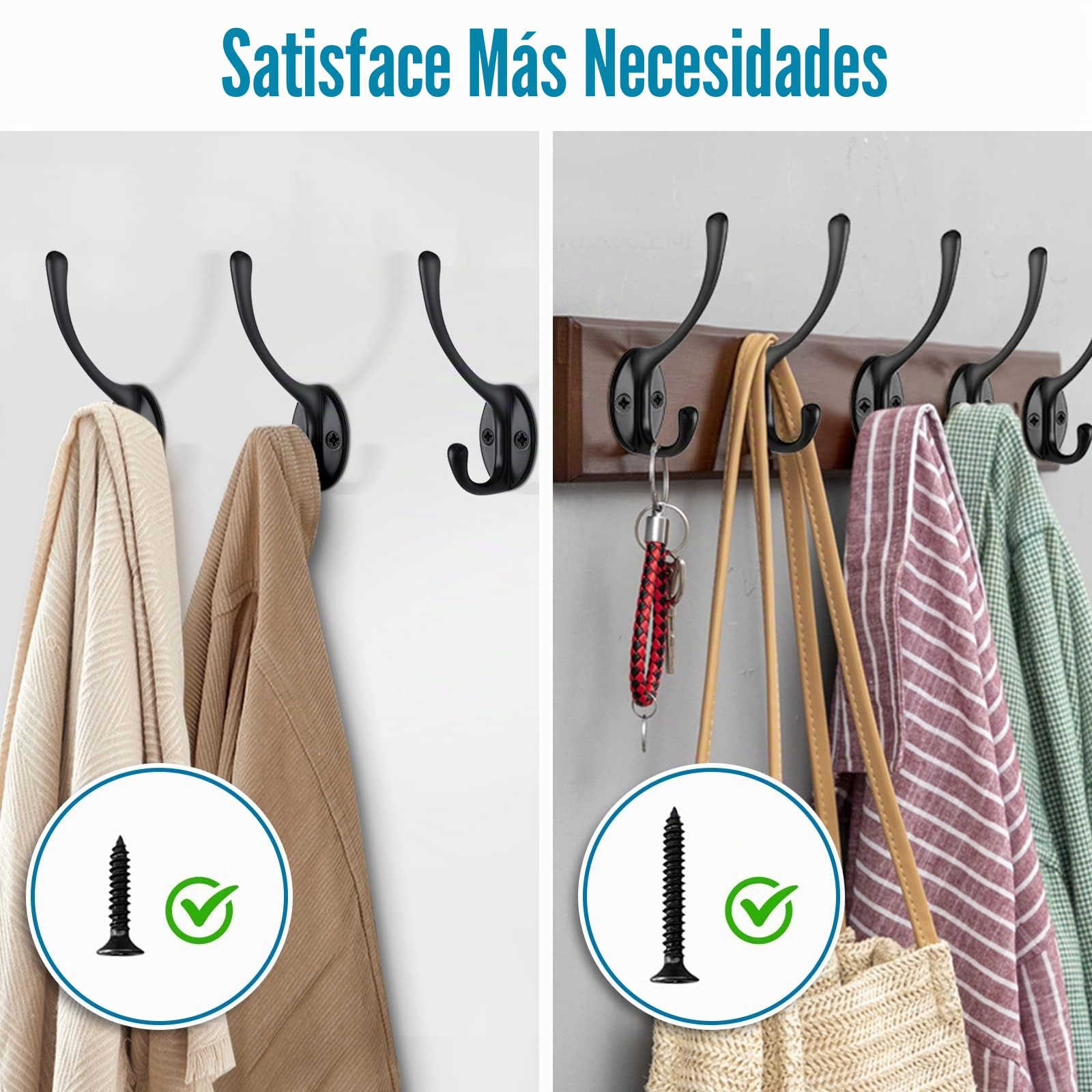 JatilEr 12 Piezas Percha Pared Ganchos Metal Colgadores Pared Dobles Ganchos Colgar Ropa Negro