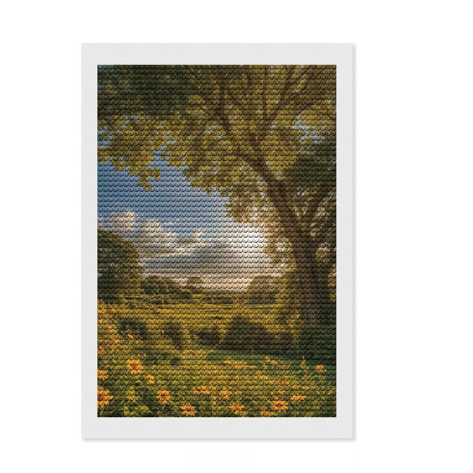 Junmoney Wildflower Field at Dawn Full Drill Diamond Painting Kit 8"x12", Satisfying Creative Project, Finish and Display, Stress Relief Craft