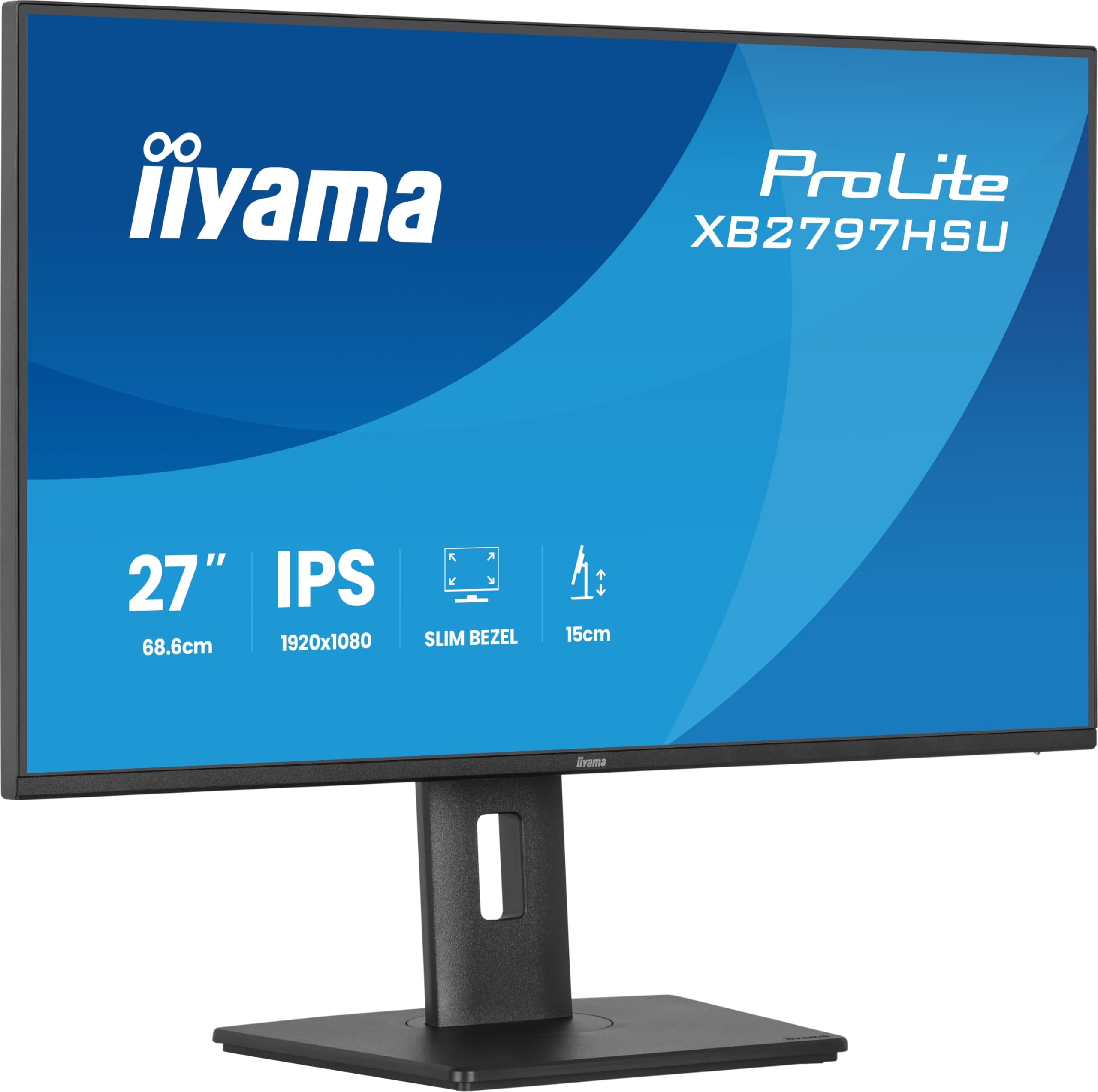 iiyama Prolite XB2797HSU-B1 68,6cm 27" IPS LED-Monitor Full-HD 120Hz HDMI DP USB3.2 USB-C Slim-Line Adaptive Sync Höhenverstellung Pivot Energieeffizienzklasse C schwarz
