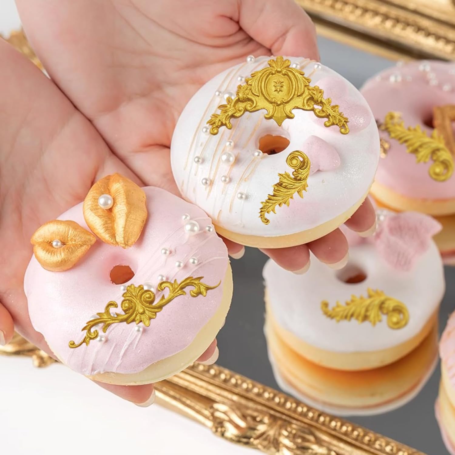 4 Pieces Baroque Silicone Fondant Mold Scroll Border Lace Silicone Molds Curlicues Gum Paste Candy Chocolate Molds for Cake Decorating Sugar Craft Polymer Clay
